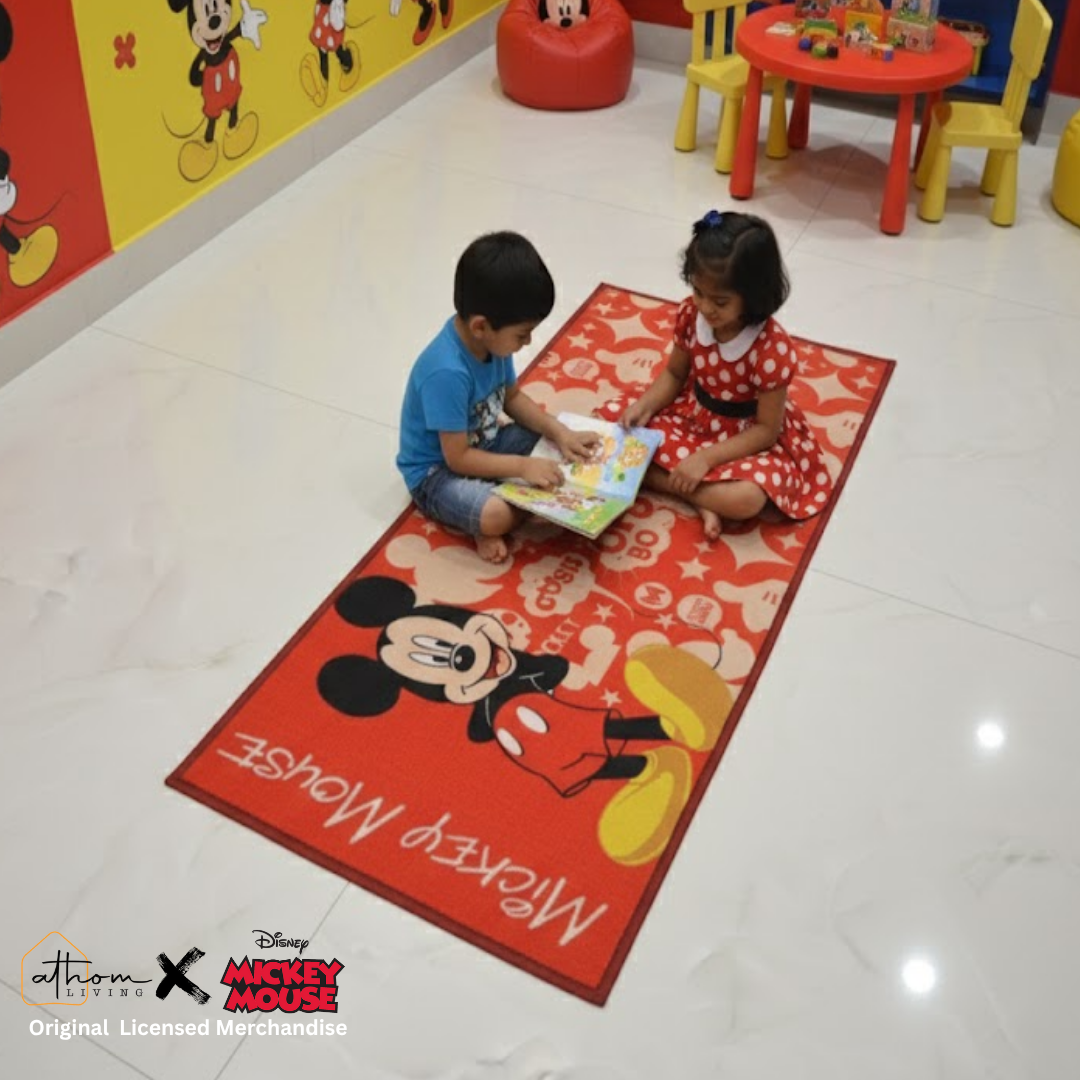 Brighten up your kid’s space with the Disney Mickey Mouse themed kids runner carpet by Athom Living. This 60x140 cm runner carpet blends vibrant design, comfort, and durability for everyday use.