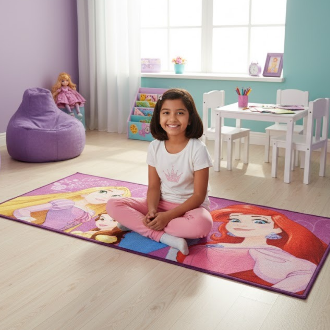Brighten up your little one’s playroom with this Disney Princess-themed Kids runner carpet (60x140 cm) by Athom Living. Perfect blend of elegance, comfort, and durability for daily play and decor.