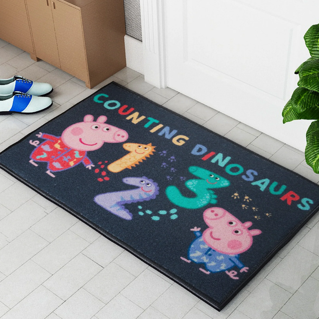 Brighten your home entrance with this adorable Peppa Pig themed door mat by Athom Living, designed for kids with anti-skid backing and cheerful “Let’s put our foot on! Time to play” print.