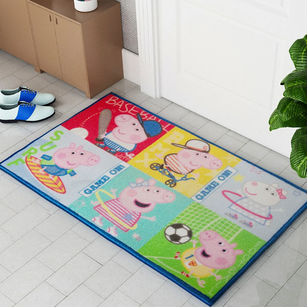 Bring fun and function together with this Peppa Pig themed Anti-Skid door mat by Athom Living. The “Baseball game on!” print adds joy to kids’ spaces while offering durable comfort and slip resistance.