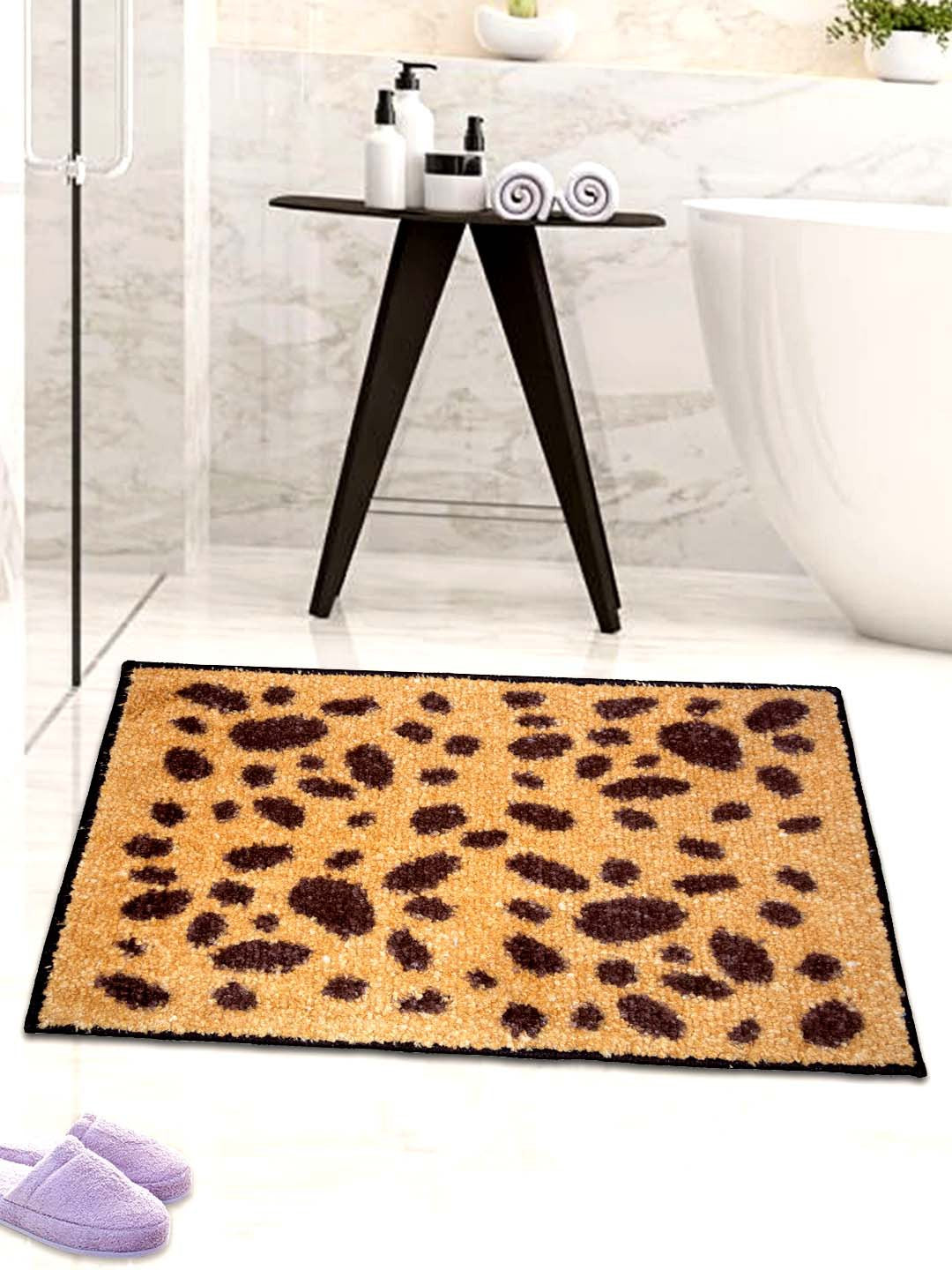 Brown Dotted Micro Designer Soft Anti Slip Bathmat by Athom Living, perfect for bathroom or entryway use, non-slip, cozy feel, durable, stylish doormat or bathmat for home decor.