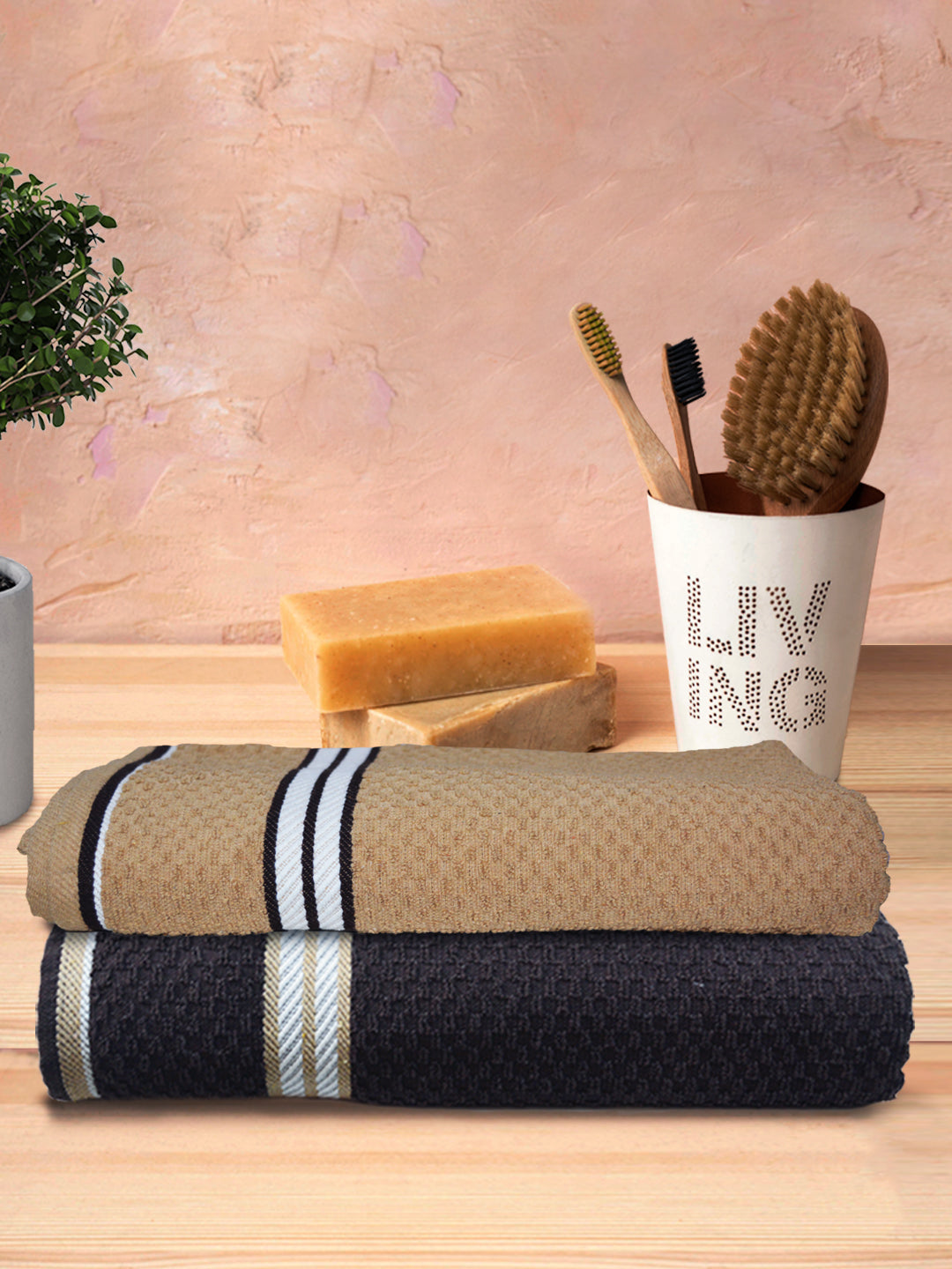 Brown cotton bath towels set for home and spa use