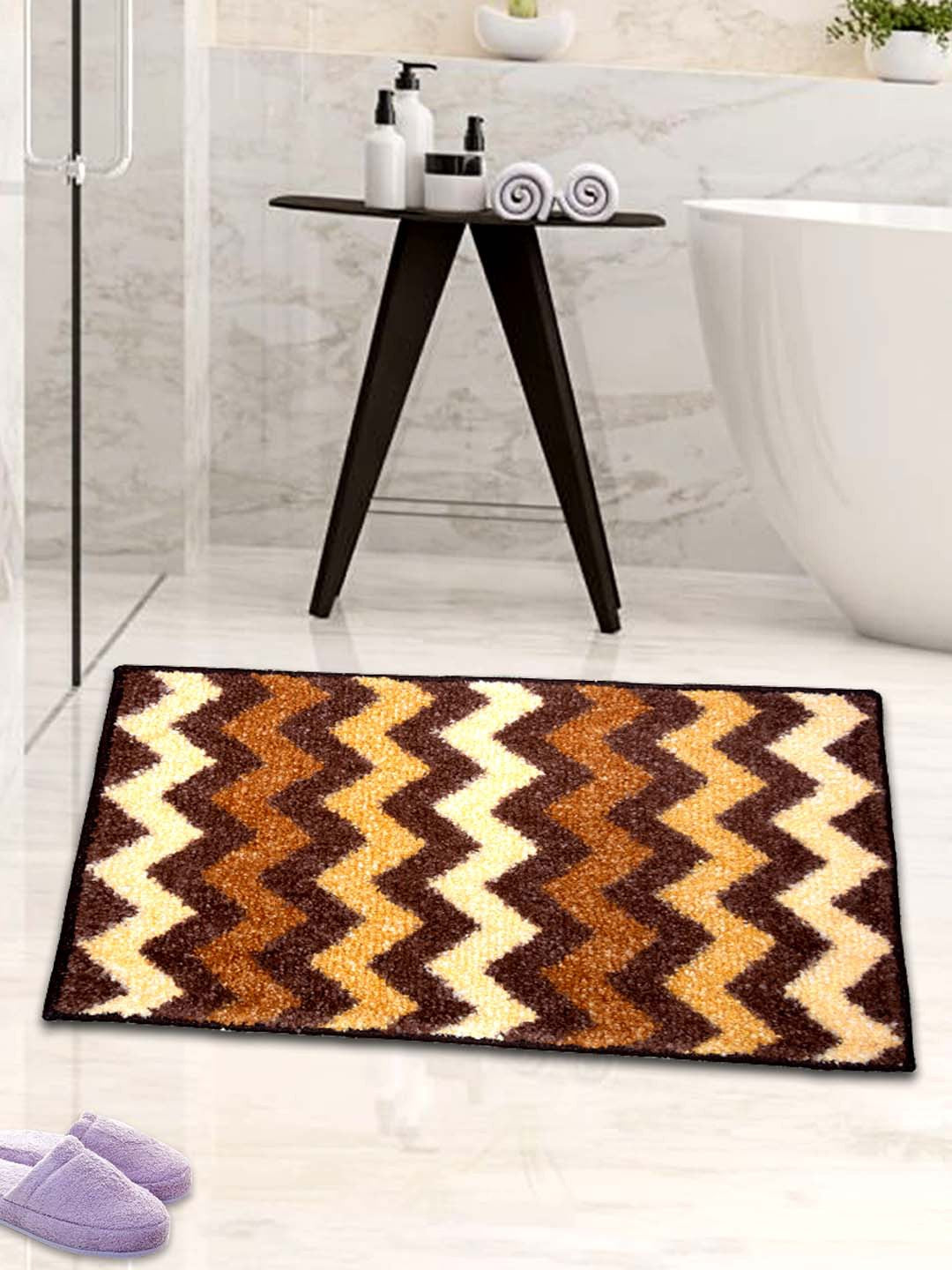 Brown micro soft anti-slip designer bathmat by Athom Living placed in a modern bathroom, offering comfort, durability, and strong grip, perfect as a stylish and functional doormat or bathmat for daily home use.