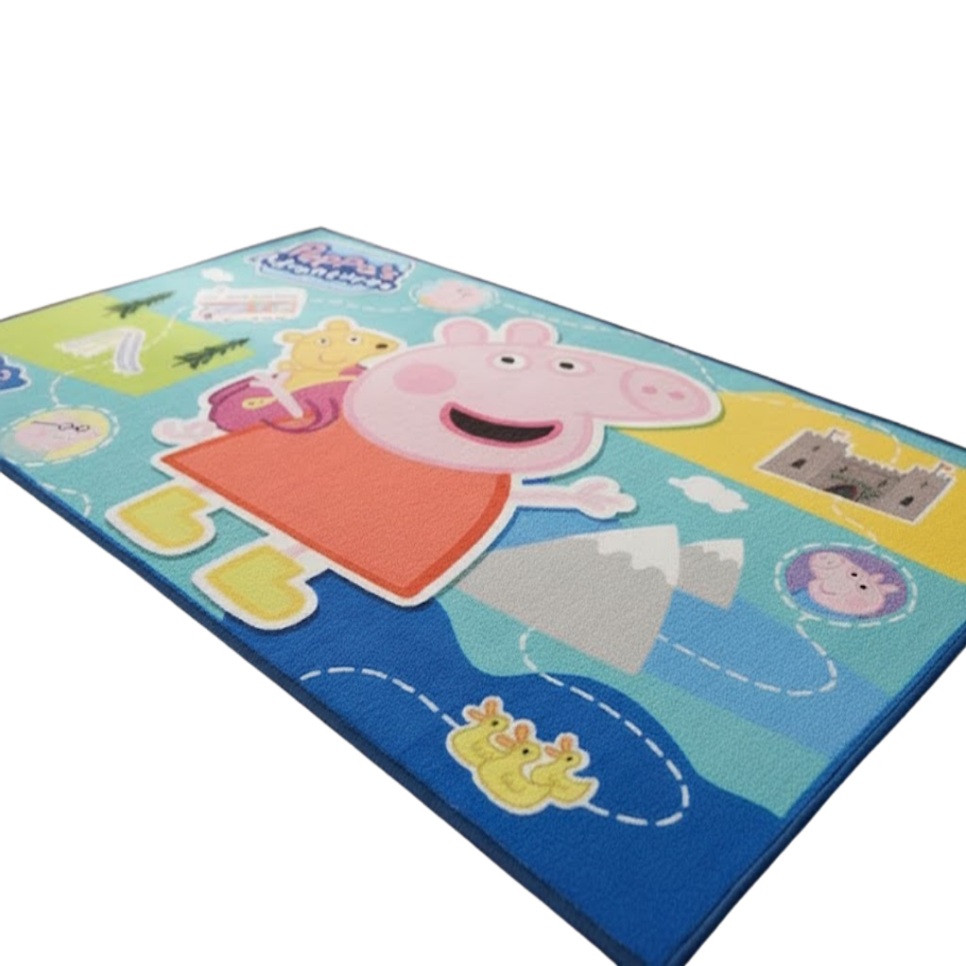 Cheerful and playful Peppa’s Adventures carpet designed for children, adding vibrant charm, warmth, and comfort to kids’ spaces. Size 90x150cm.
