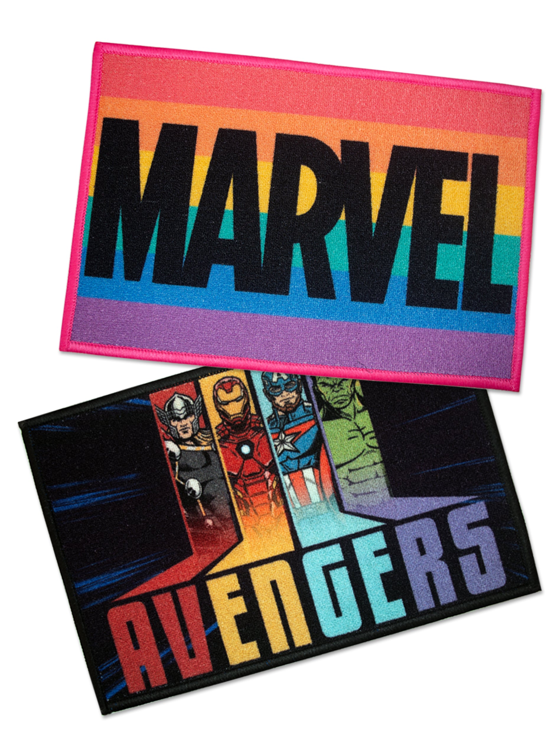 Colorful Marvel Avengers printed kids doormat set, premium nylon with latex backing, anti-slip, size 37x57 cm, pack of 2.