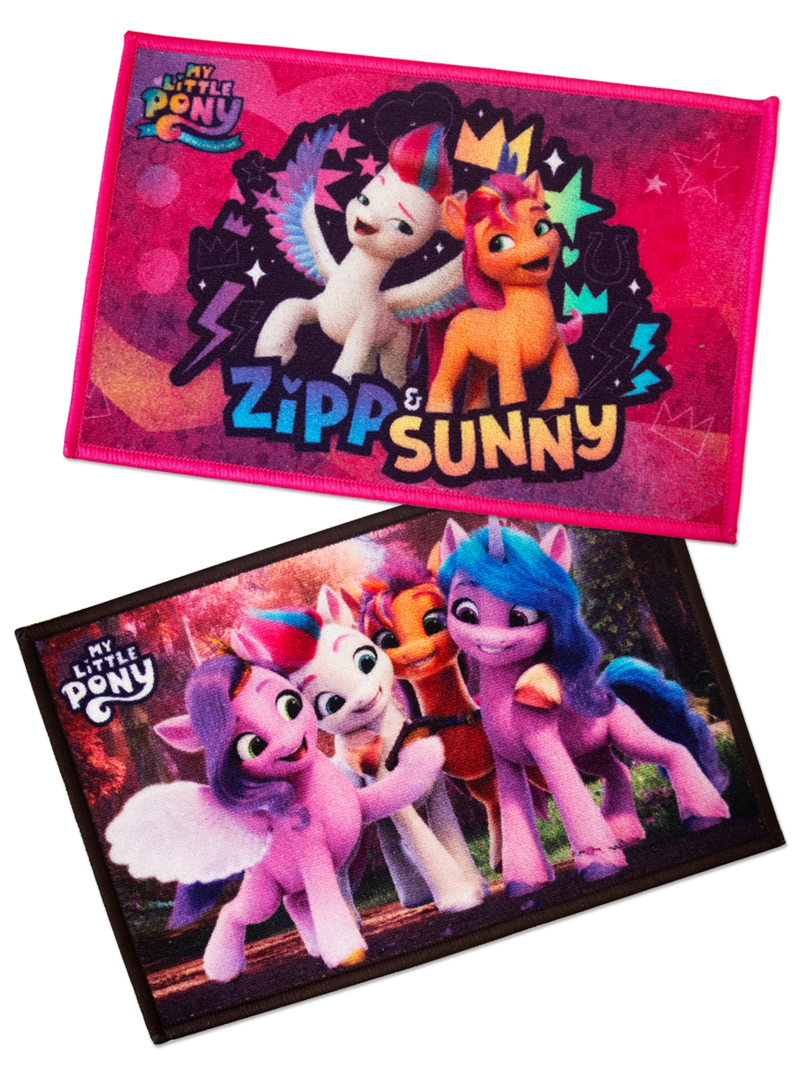 Colorful My Little Pony character printed kids doormats, pack of 2, made with premium nylon and latex backing for anti-skid safety.
