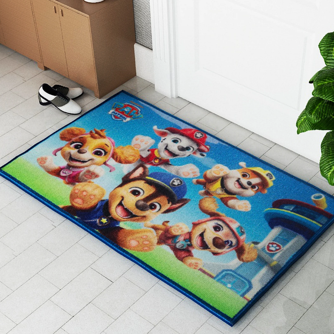 Colorful Paw Patrol themed Anti Skid kids Doormat by Athom Living with “Let the pups lead the way” design, crafted for safe footing, lively décor, and long-lasting use in kids’ bedrooms or play areas.