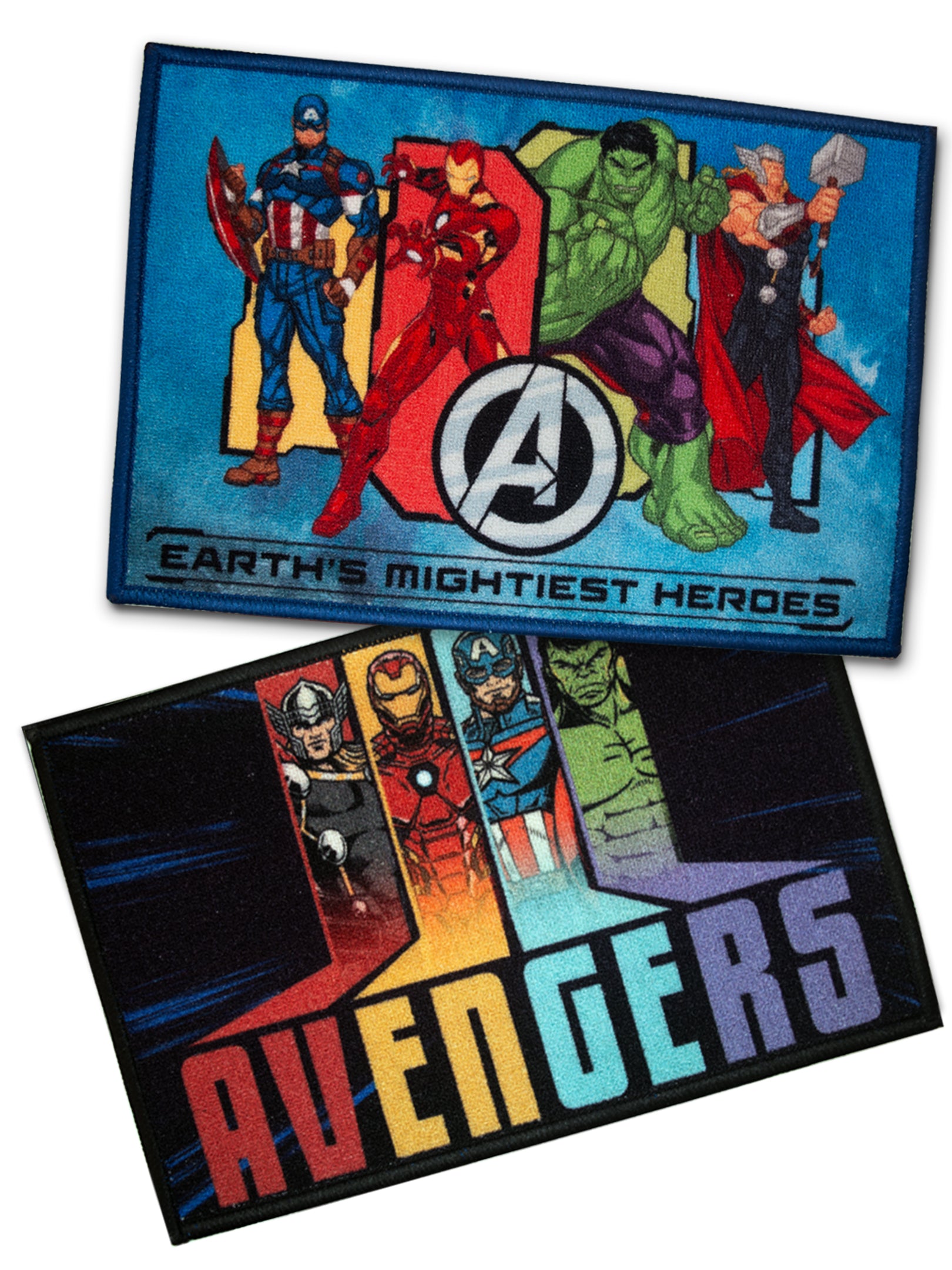 Combo of 2 Marvel Avengers printed nylon doormats for kids, anti-skid latex backing, vibrant multi-color, 37x57 cm.

