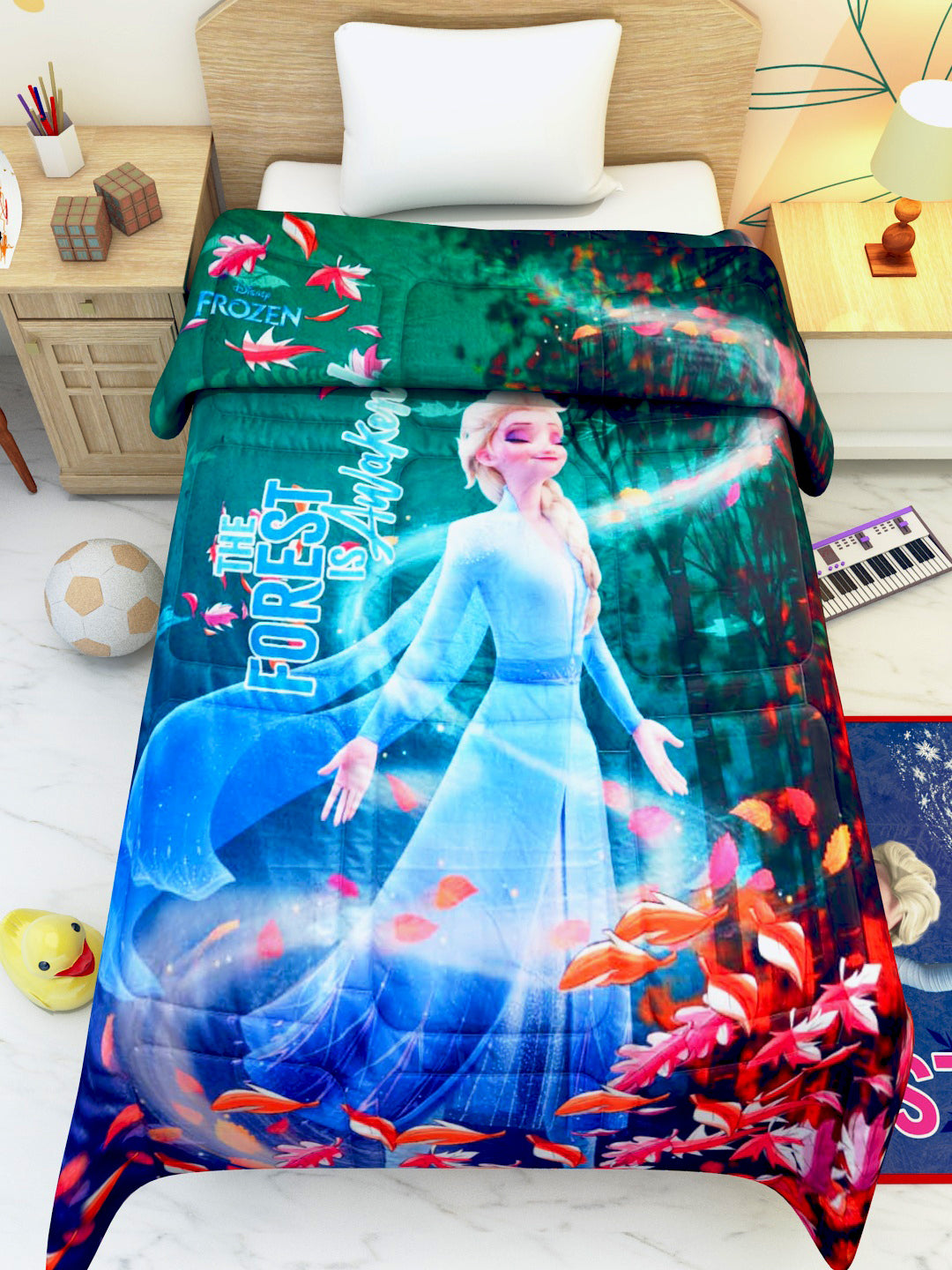 Cozy Disney Frozen kids comforter – single size, "Forest Is Awakened" design, premium fabric, keeps kids warm and comfortable during every season.