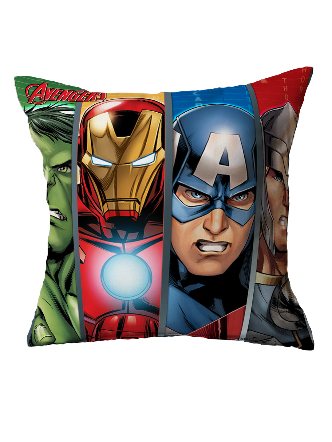 Cozy and colorful Marvel Avengers Kids Filled Cushion with Cover by Athom Living, ideal for children to relax, cuddle, or play, enhancing any room with their favorite superhero characters.