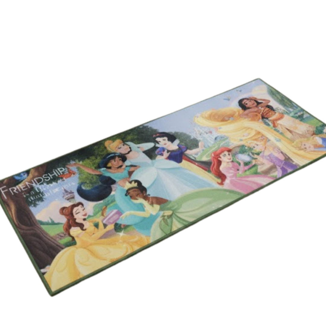 Create a royal space with the Disney Princess Friends themed runner carpet by Athom Living, showcasing princess graphics, cozy feel and anti-skid base, making it a perfect kids' room runner carpet addition.