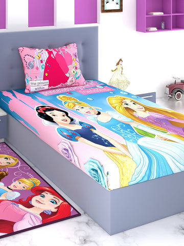 Disney Princess Belive In Friendship Cotton Double Bedsheet Set With Runner Carpet