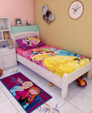 Disney Princess Listen To Your Heart Cotton Single Bedsheet Set With Runner Carpet