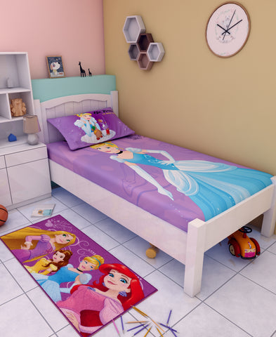 Disney Change Your Shoes Change Your Life Princess Cotton Single Bedsheet Set With Runner Carpet