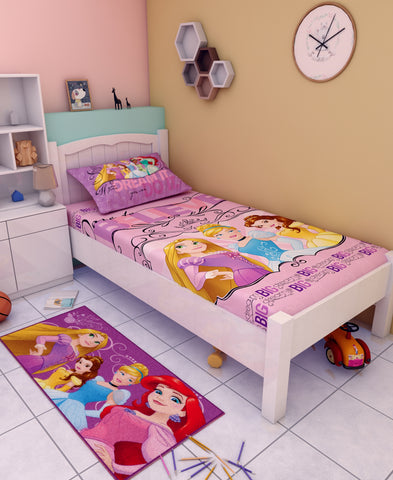 Disney If You Can Dream It You Can Do It Princess Cotton Single Bedsheet Set With Runner Carpet