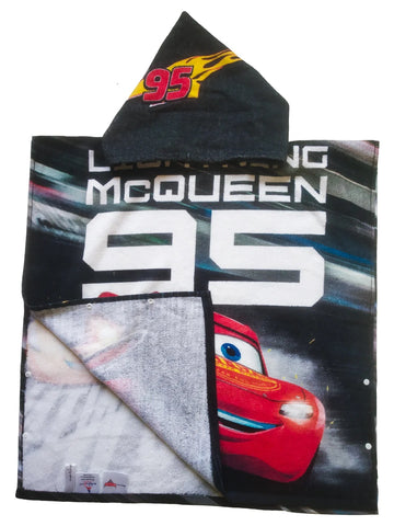 Disney Lightning Mc Queen Cars Black Kids Hooded Poncho Towel