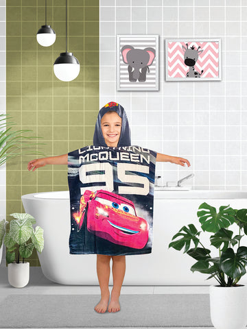Disney Lightning Mc Queen Cars Black Kids Hooded Poncho Towel