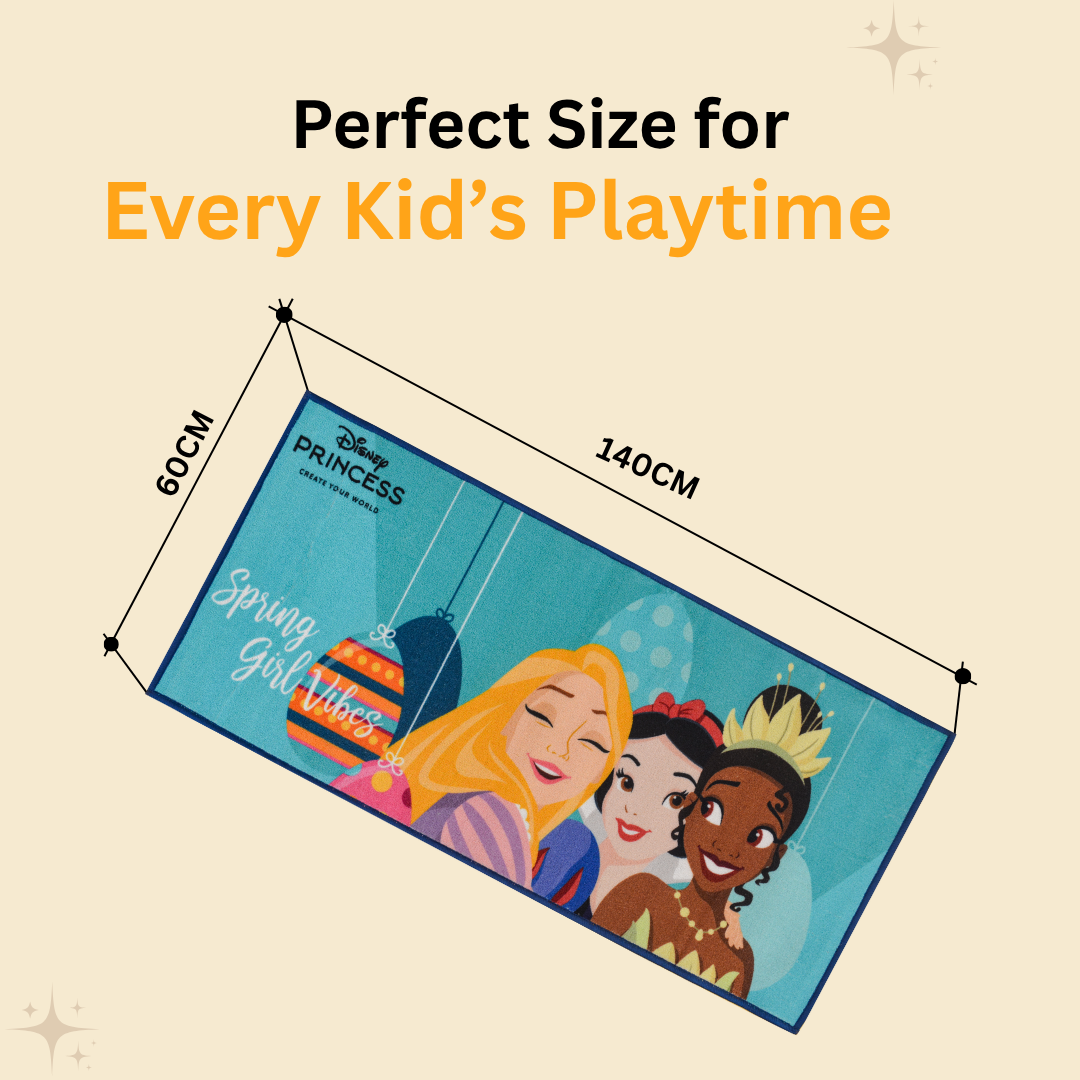 Delightful Disney Princess themed kids runner carpet by Athom Living, made with soft material and anti-slip backing to bring safety, elegance and imaginative storytelling to any kids’ room.