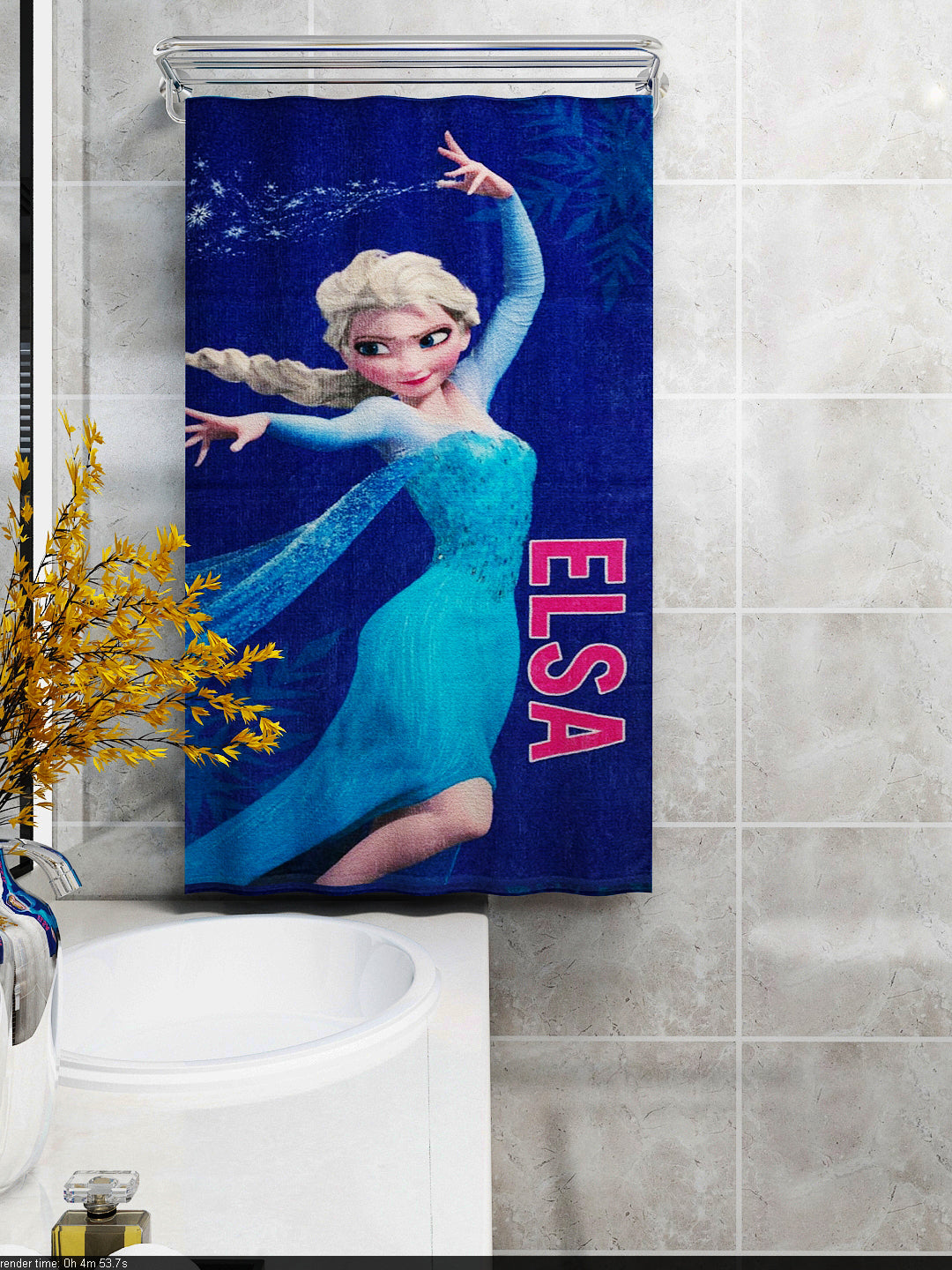 Disney Blue Elsa Frozen Kids Cotton Bath Towel 350 GSM, 60x120 cm, soft and cozy bath towel for kids, featuring original Disney Elsa design, perfect for bath, pool, or beach use.