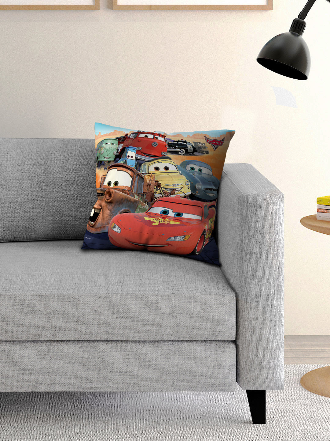 Disney Cars "Let The Race Begin" Kids Filled Cushion with Cover by Athom Living, perfect for kids' bedrooms, playrooms, and adding a fun, cozy, and colorful touch to their space.