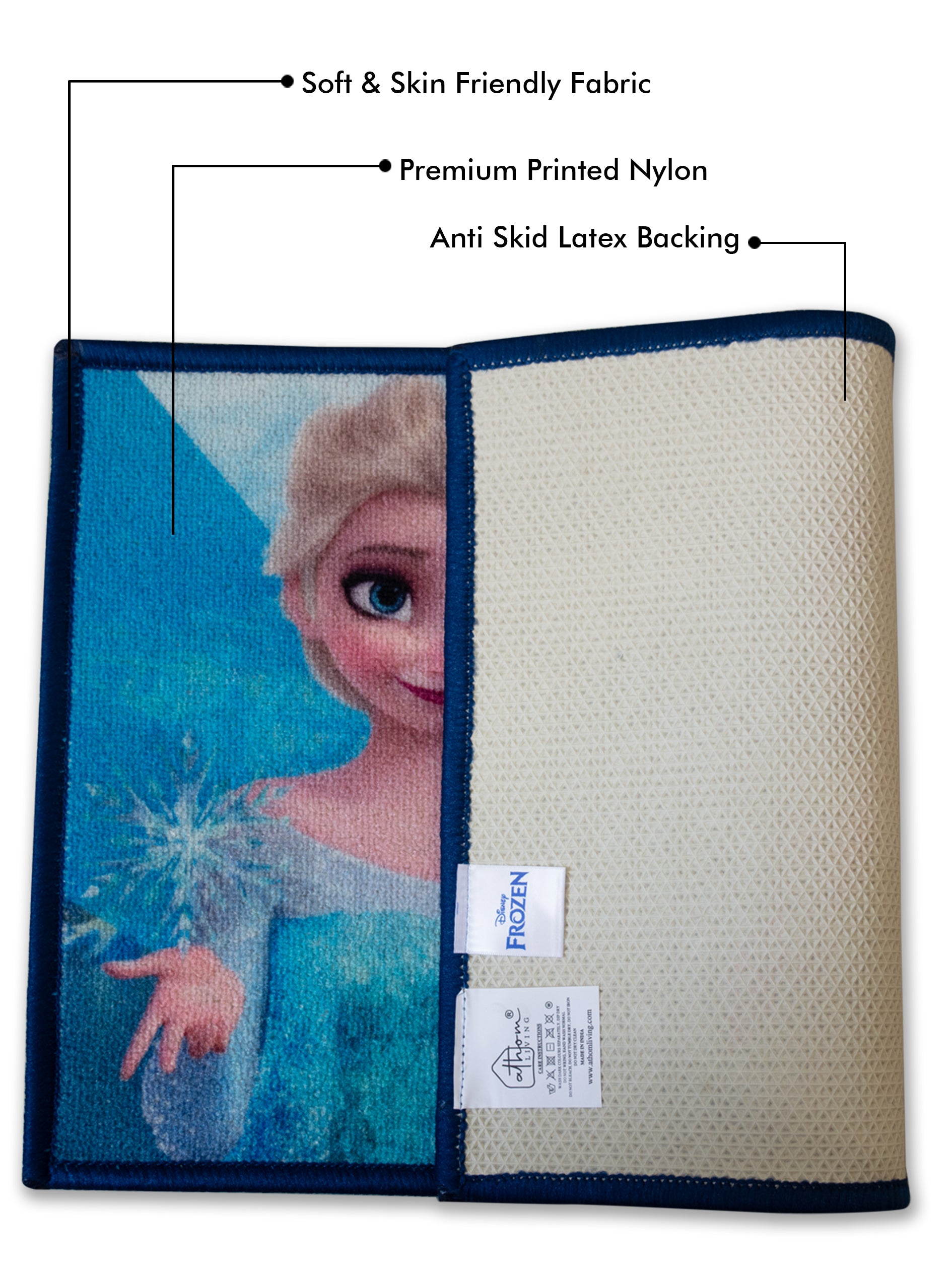 Disney Frozen Anna & Elsa kids multicolor doormat set by Athom Living, premium nylon with anti-skid latex backing, durable & stylish home décor, 37x57 cm
