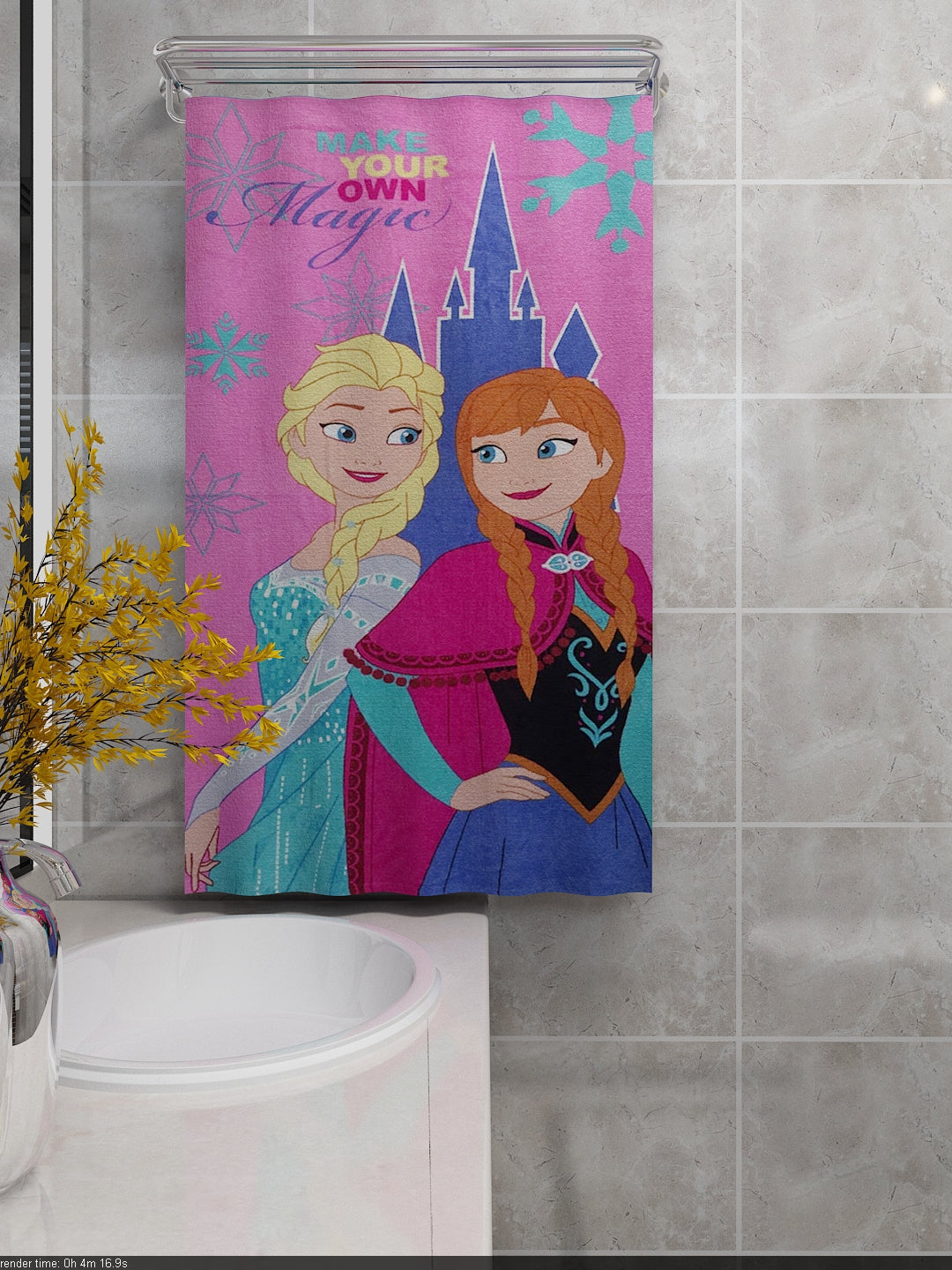 Disney Frozen Dream Your Own Magic kids bath towel – cotton fabric, 60x120 cm, 350 GSM, absorbent, lightweight & travel-friendly.