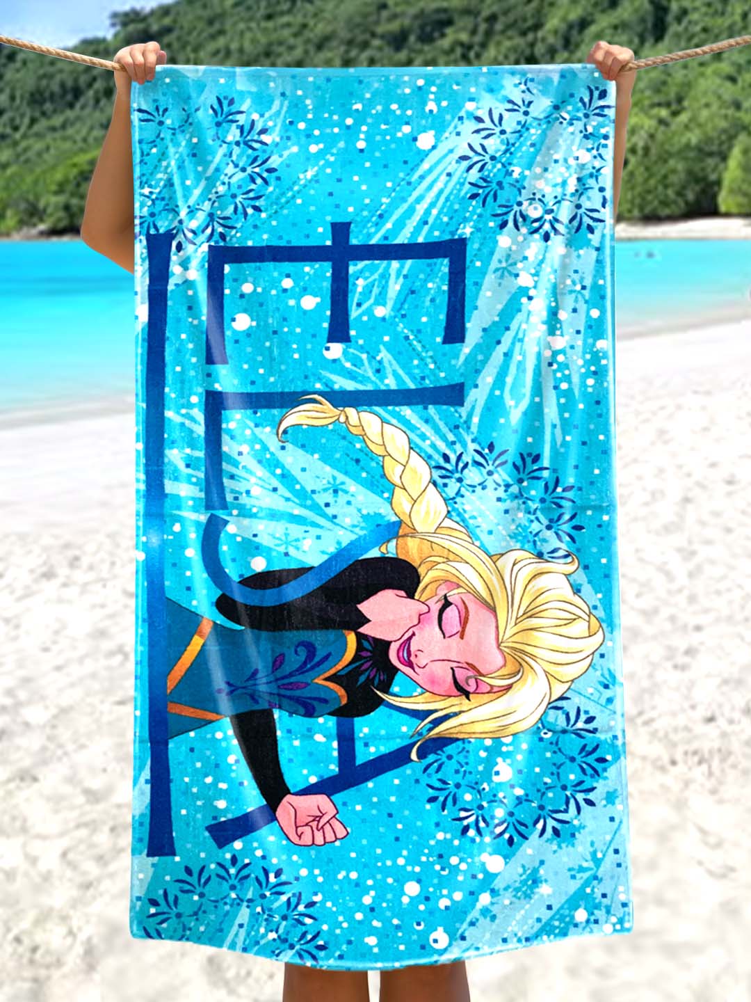 Disney Frozen Elsa Blue Kids Cotton Bath Towel 350 GSM 60x120 cm – soft, absorbent, lightweight towel for kids bath time by Athom Living.