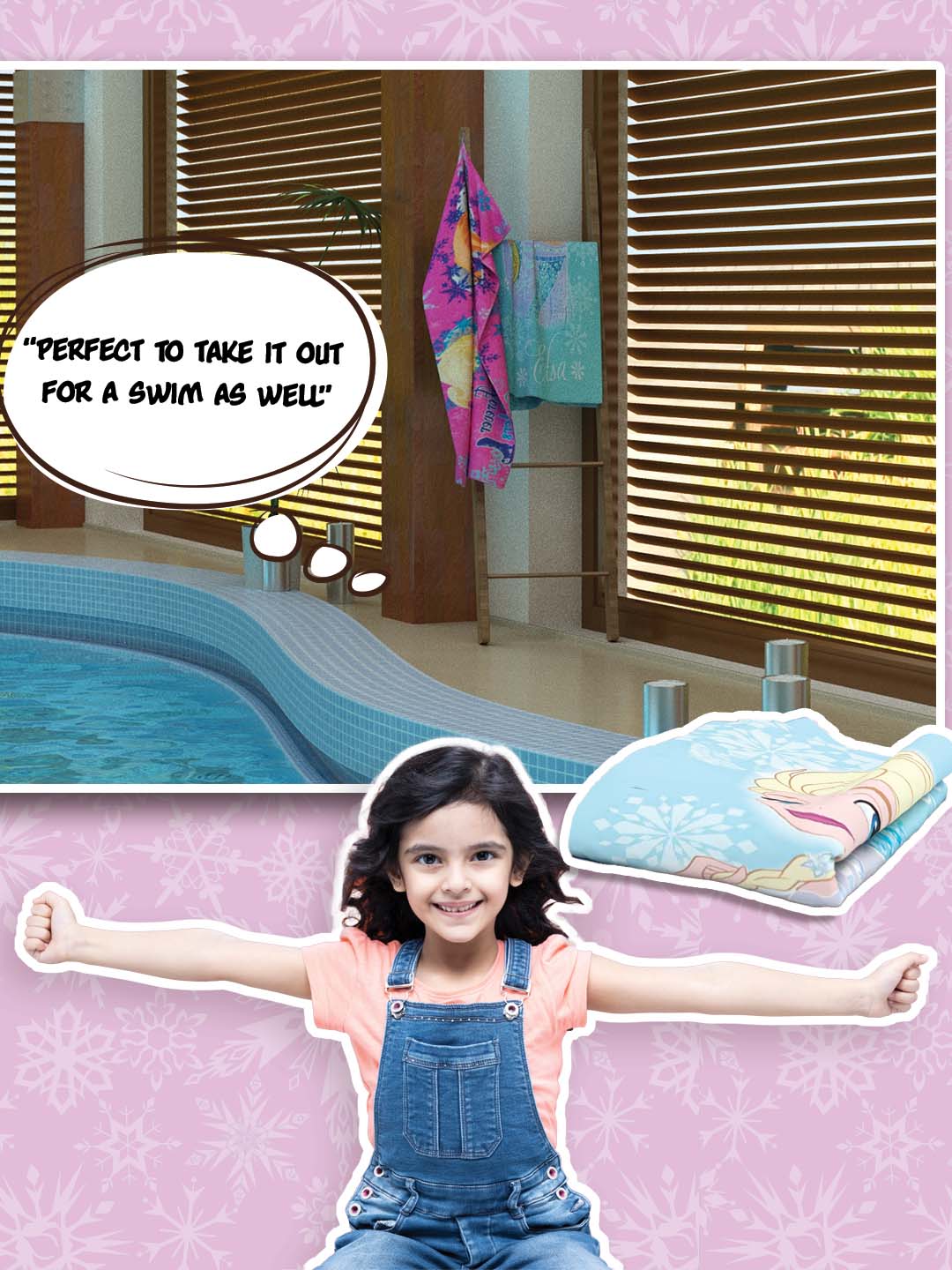 Disney Frozen Elsa kids bath towel made of 350 GSM cotton, 60x120 cm – lightweight, durable, and super soft for everyday use.