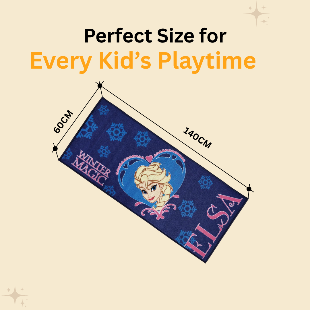 Disney Frozen Elsa themed kids bath towel and kids runner carpet combo by Athom Living, soft, vibrant, and perfect for gifting or enhancing your kid’s bath and bedroom space.