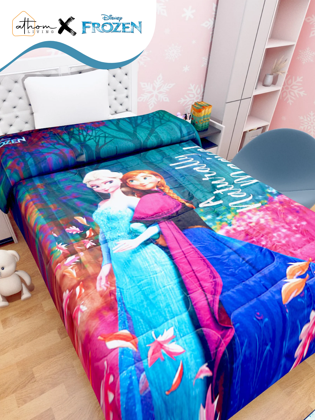 Disney Frozen Kids Comforter – Single Size – Magical Season design by Athom Living, soft, cozy, and perfect for creating a warm and dreamy kids bedroom.