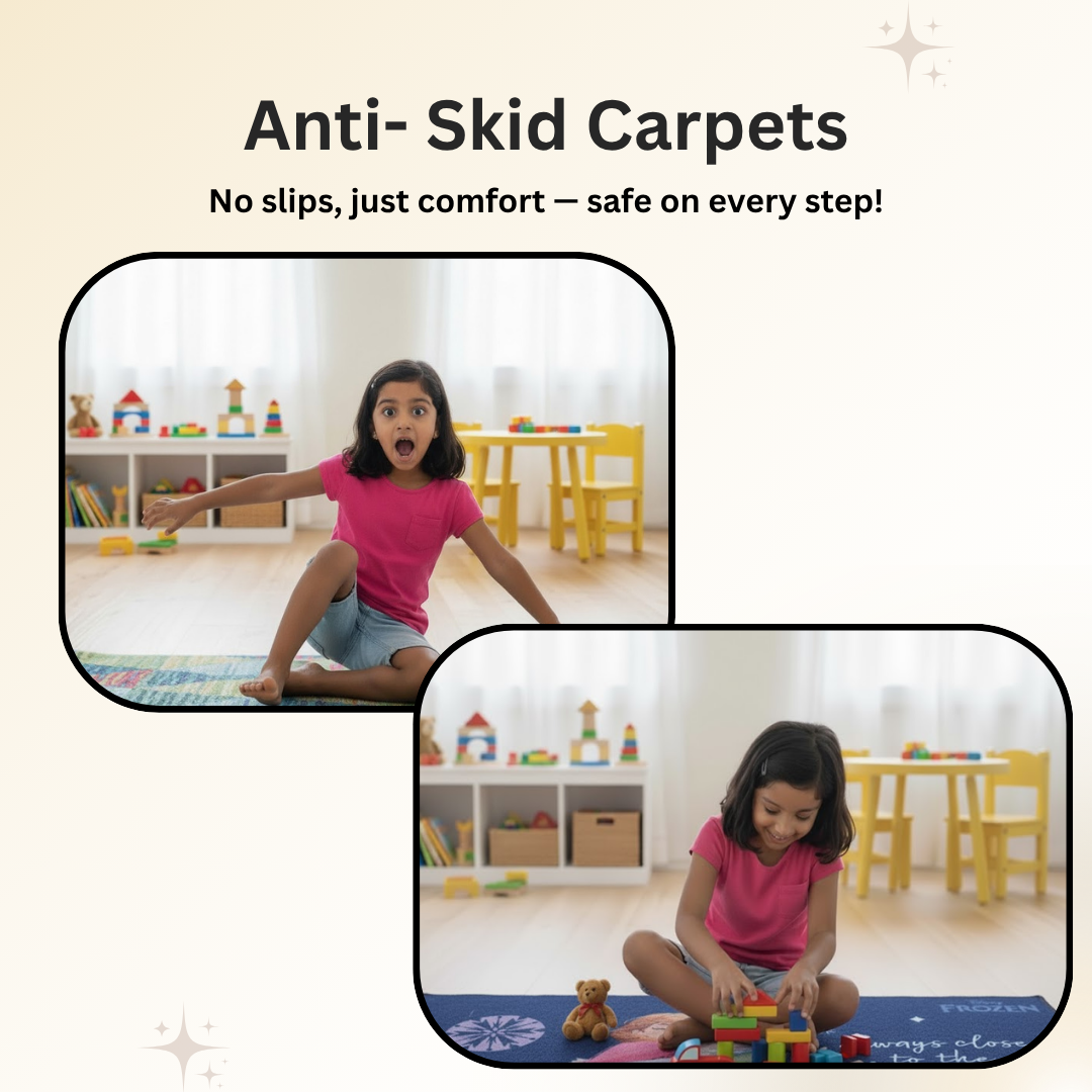 Disney Frozen Sisters themed runner carpet by Athom Living adds charm and comfort to kids’ spaces, crafted with soft material, slip-resistant base, and delightful character designs for a playful runner carpet.