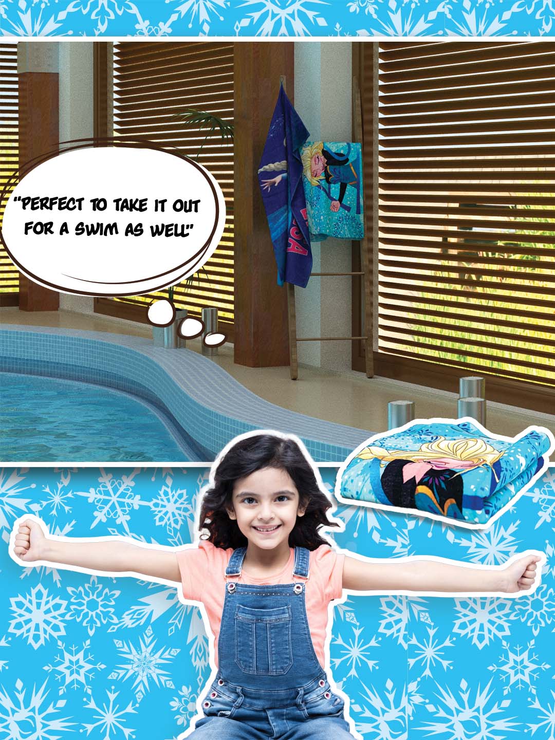 Disney Frozen kids bath towel 350 GSM – soft cotton 60x120 cm, absorbent and lightweight, Athom Living quality kids towel.