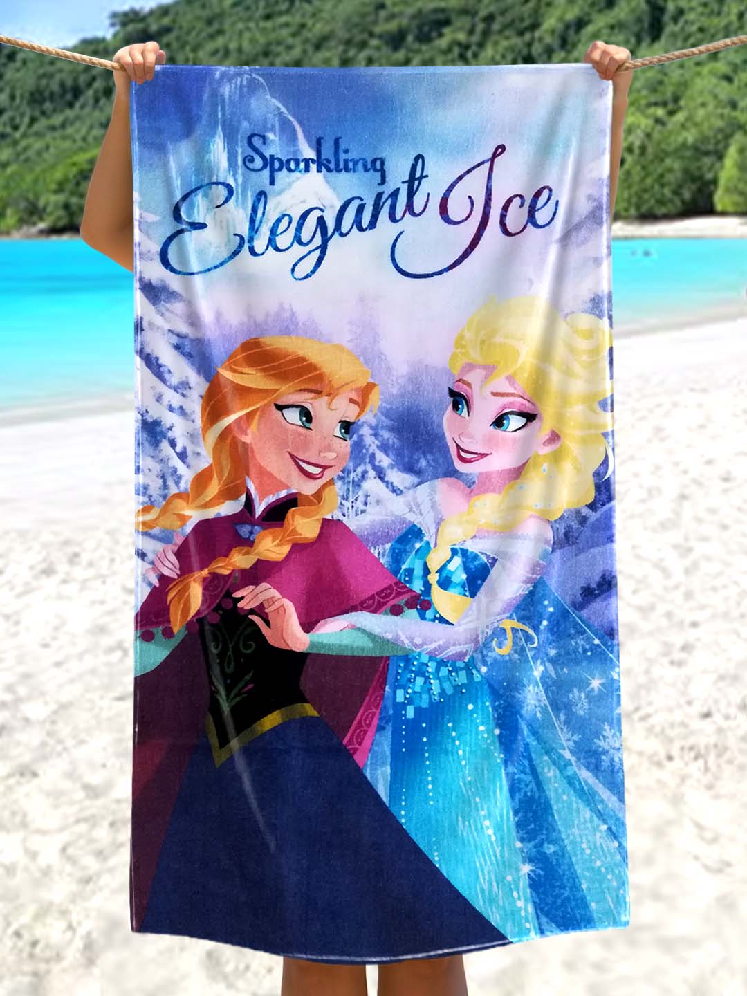 Disney Frozen kids bath towel in premium cotton, 350 GSM, soft and absorbent, perfect for everyday bath time comfort. Size 60x120 cm for children.