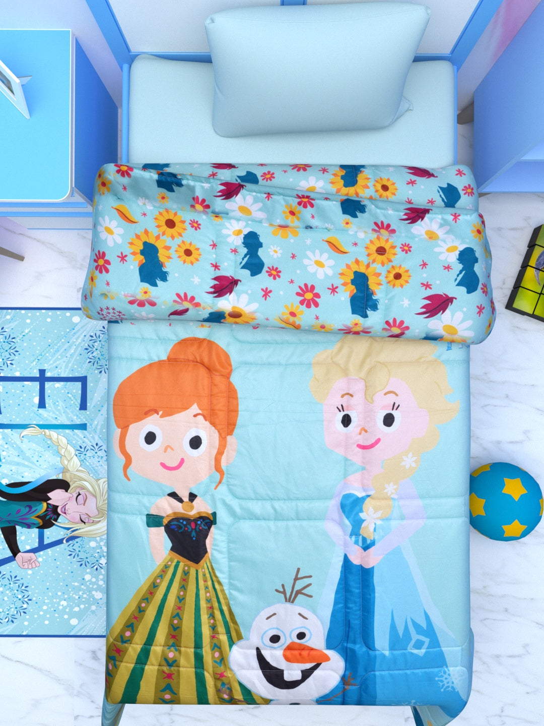 Disney Frozen kids comforter for Single bed – Premium soft comforter with Frozen sisters and Iceman, ideal for kids’ room.