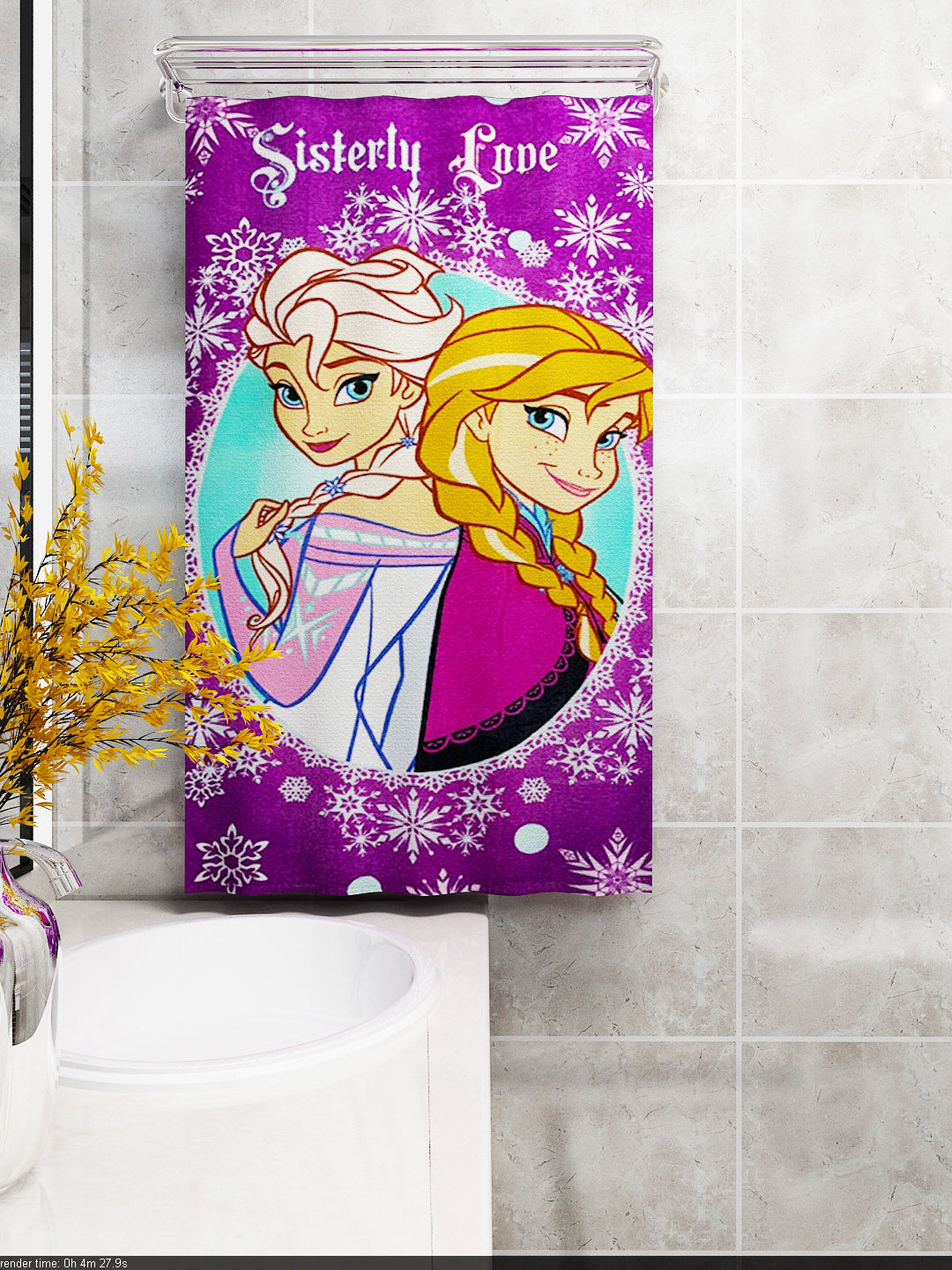 Disney Frozen themed kids cotton towel 350 GSM, Sisterly Love design, 60x120 cm, soft and skin-friendly towel by Athom Living.