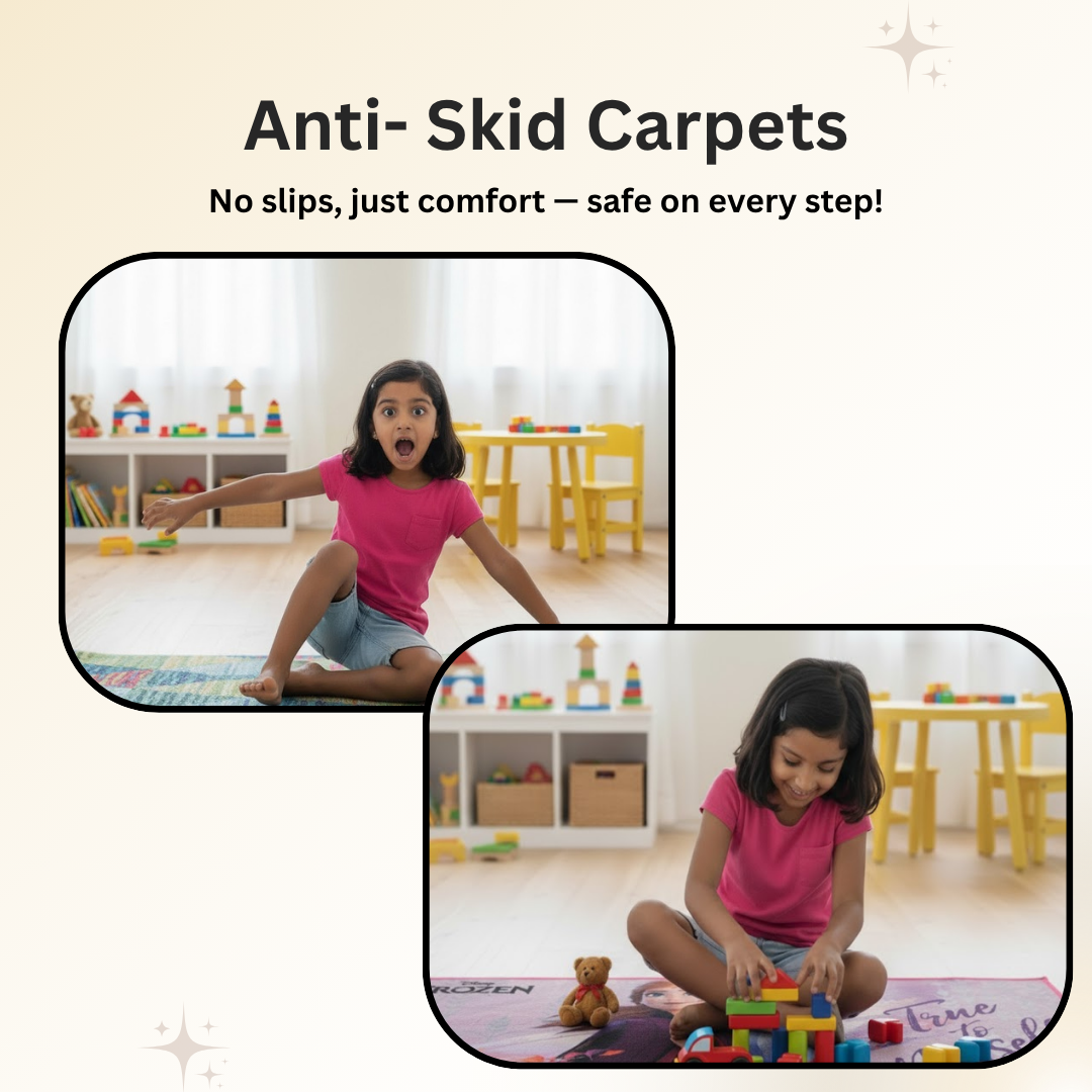 Disney Frozen themed runner carpet by Athom Living adds charm and comfort to kids’ spaces, crafted with soft material, slip-resistant base, and delightful Frozen graphics for a playful runner carpet.