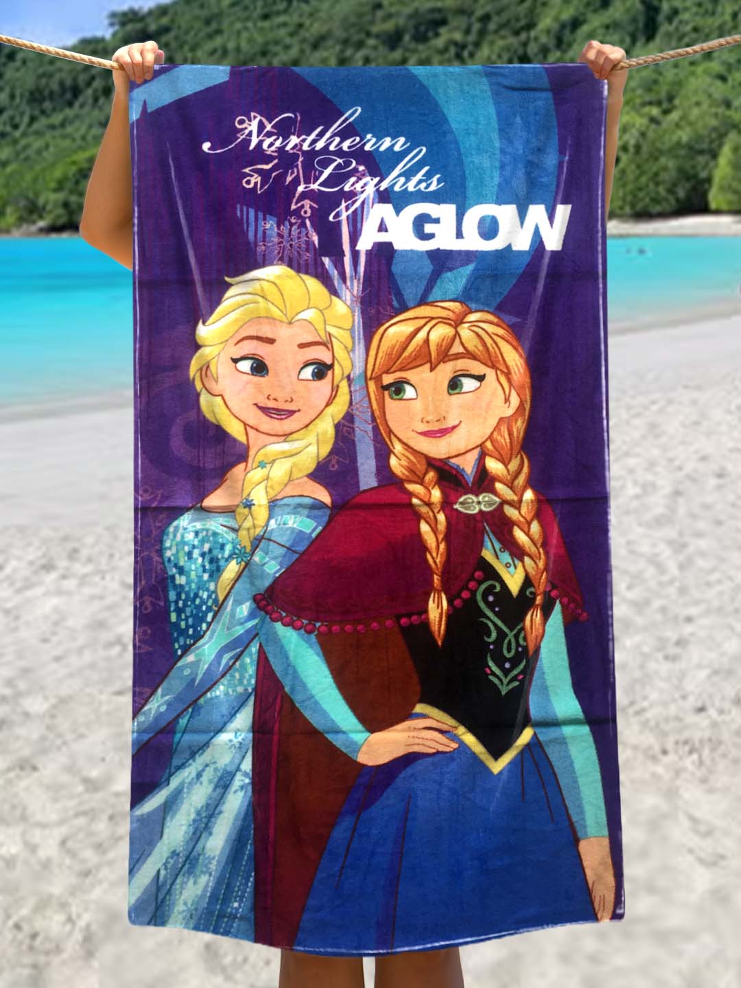 Disney Northern Lights AGLOW Frozen Kids Cotton Bath Towel 350 GSM 60x120 cm, soft, absorbent bath towel perfect for kids’ bath time and everyday use with vibrant Frozen design.