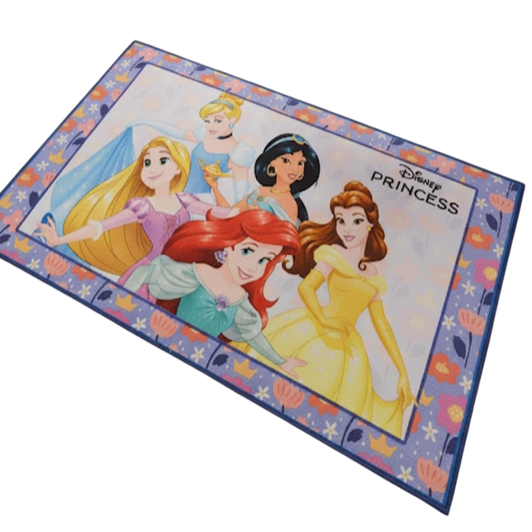 Disney Princess carpet featuring multiple princess characters in playful, vivid designs. The 90x150 cm carpet by Athom Living brings comfort, color, and magic to children’s rooms.