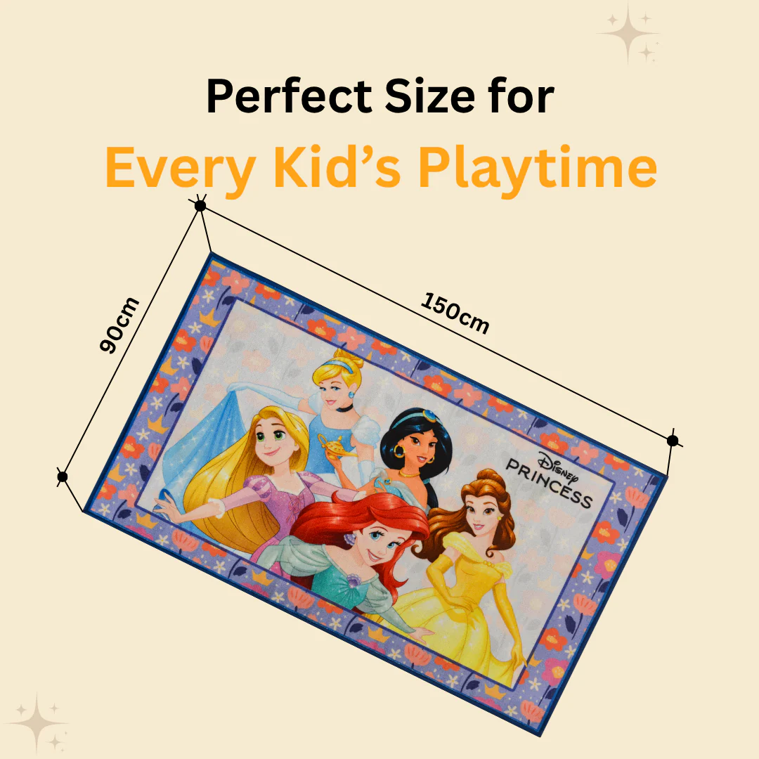 Disney Princess printed kids carpet and doormat combo by Athom Living, crafted for daily use with non-slip backing, perfect for bedrooms, playrooms and nurseries as an anti skid carpet & doormat combo