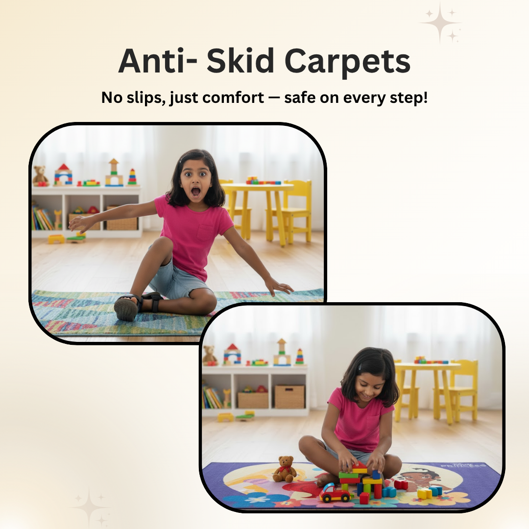 Disney Princess themed carpet by Athom Living adds elegance and fun to kids’ rooms, crafted with soft plush material, colorful prints, and durable construction for a safe and stylish carpet.