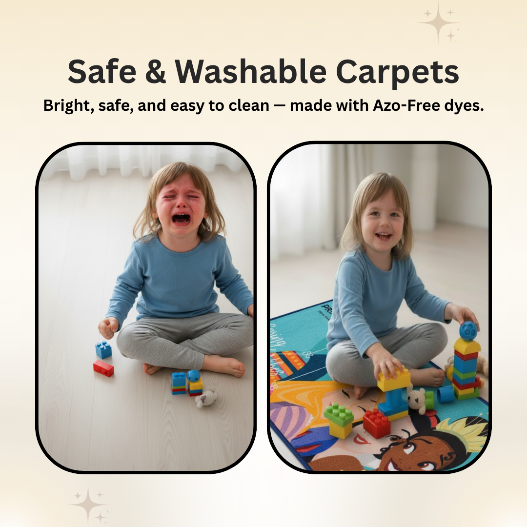 Disney Princess themed kids runner carpet by Athom Living, perfect for playrooms and bedrooms, offering a soft, durable surface with princess illustrations to inspire imagination and joy.