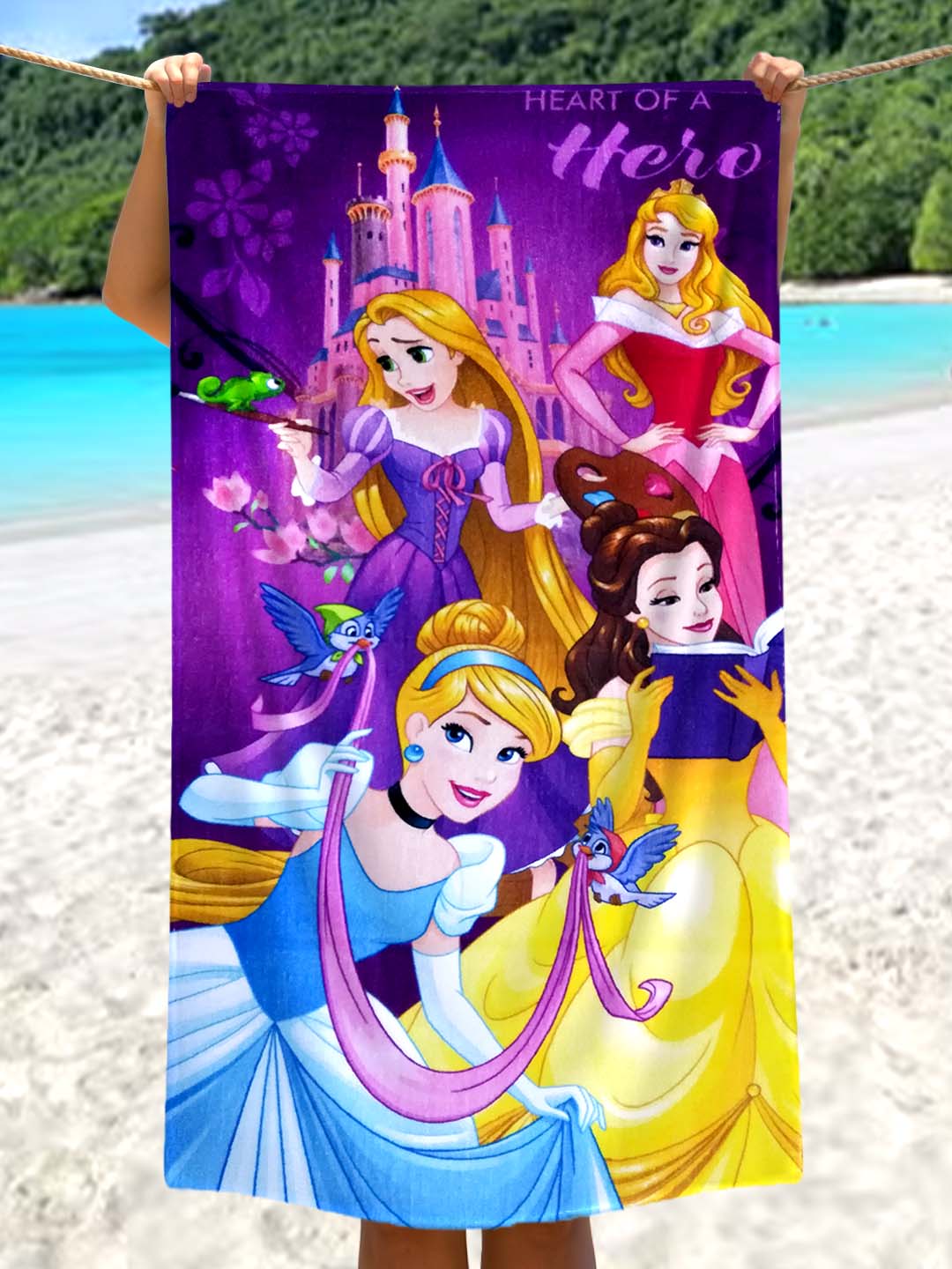 Disney Purple Princess Kids Cotton Bath Towel – 60x120 cm, 350 GSM, soft & absorbent, perfect bath time essential from Athom Living.