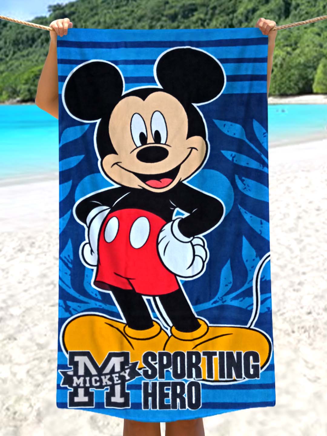 Disney Sporting Hero Mickey Mouse kids cotton bath towel 350 GSM 60x120 cm – soft, absorbent, premium Athom Living towel for kids bath time.