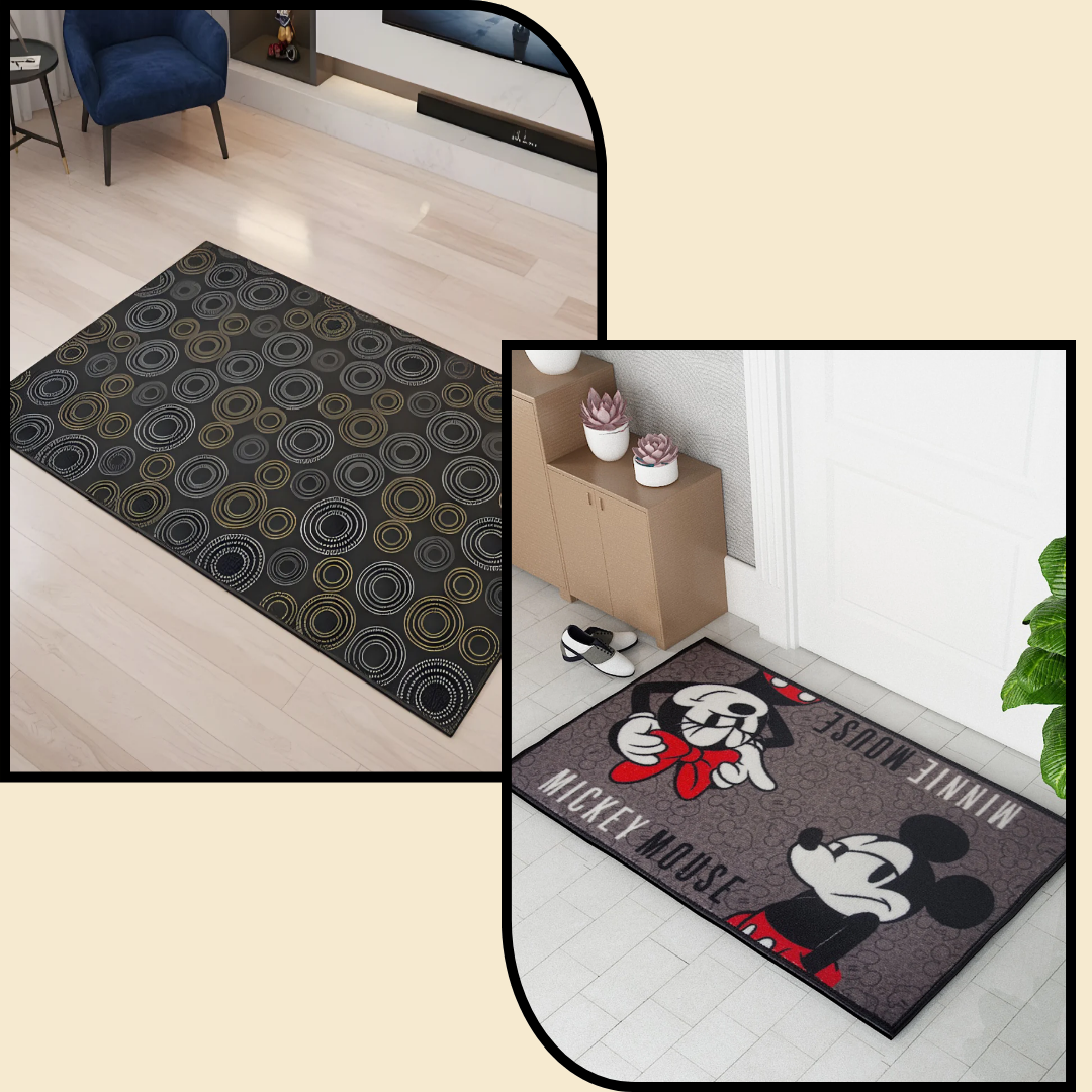 Disney themed anti skid carpet & doormat combo by Athom Living featuring colorful cartoon prints for kids rooms, offering safe non slip backing, soft fabric comfort, and playful décor for bedrooms, play areas, and entryways.