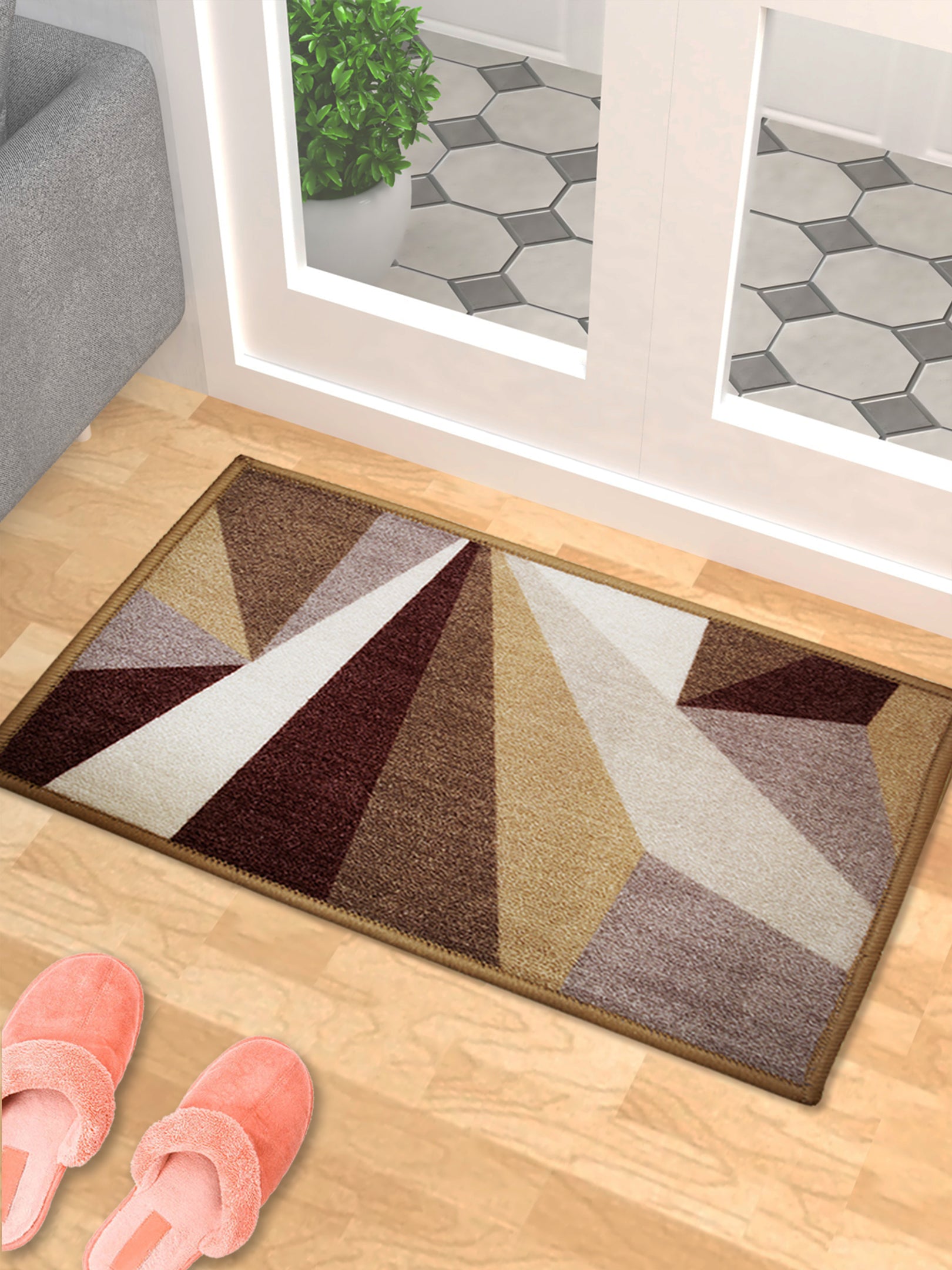 Distressed Beige Premium Anti-Slip Doormat by Athom Living placed at the entrance, showcasing its textured surface, durable material, and modern look designed to keep floors clean and stylish in any home setting.