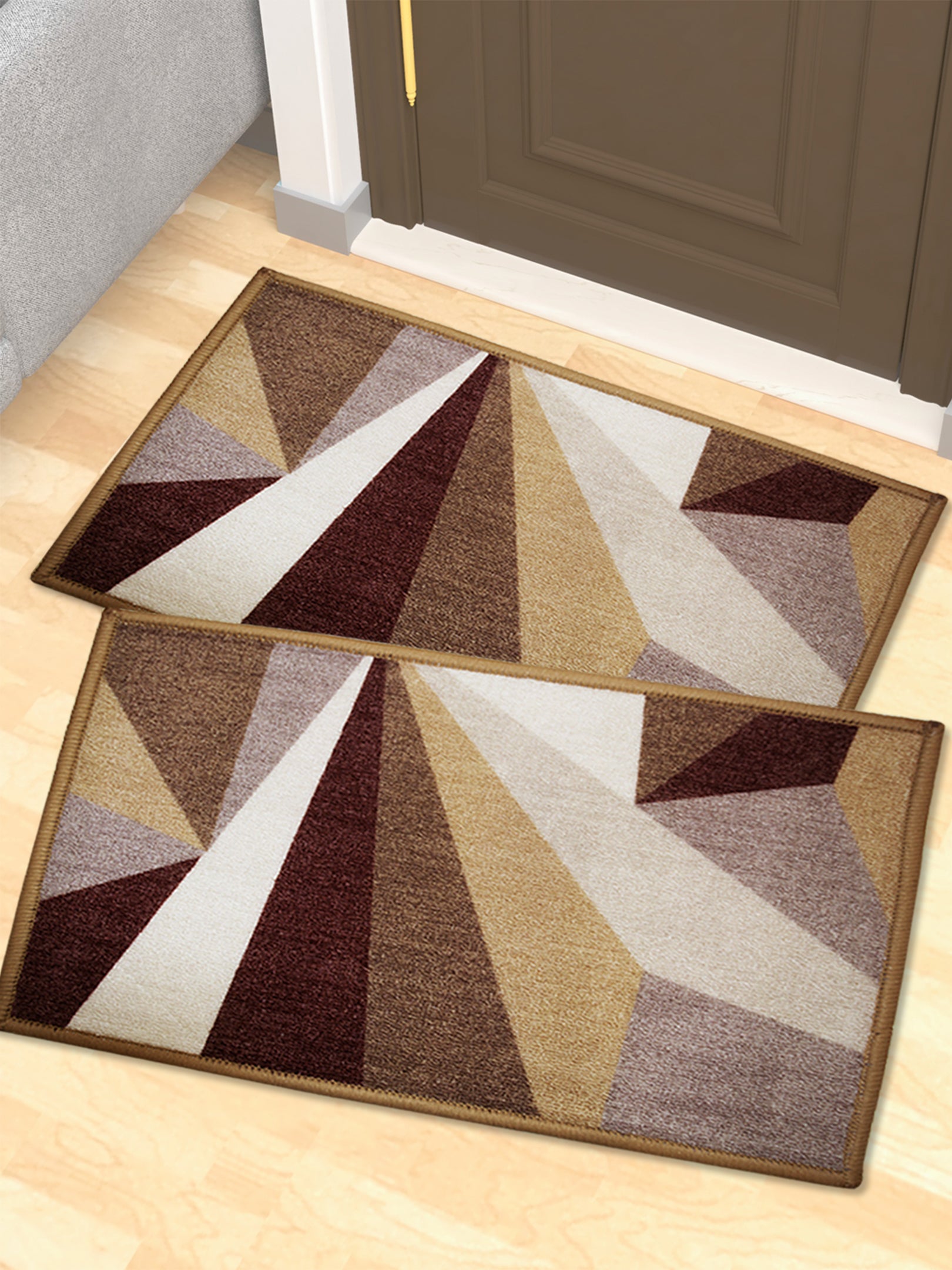 Distressed Beige Premium Anti Slip Printed Door Mat Pack of 2 by Athom Living, perfect for home entryways, featuring a stylish design, durable material, ideal as a doormat or bathmat.