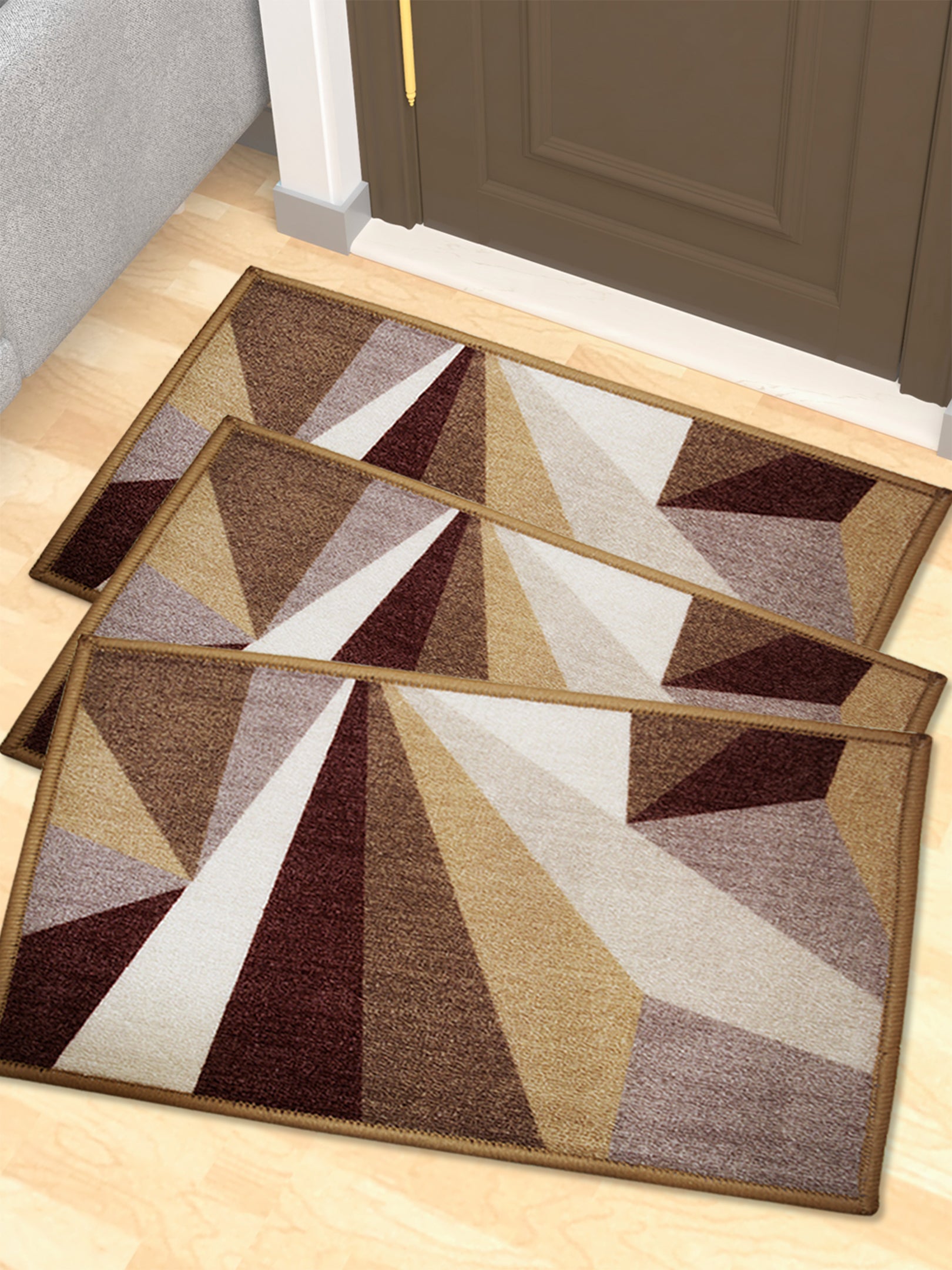 Distressed Beige Premium Anti Slip Printed Door Mat Pack of 3 by Athom Living, designed for durable home entry use, featuring a stylish pattern and strong grip to ensure safety, perfect as a quality doormat or bathmat.