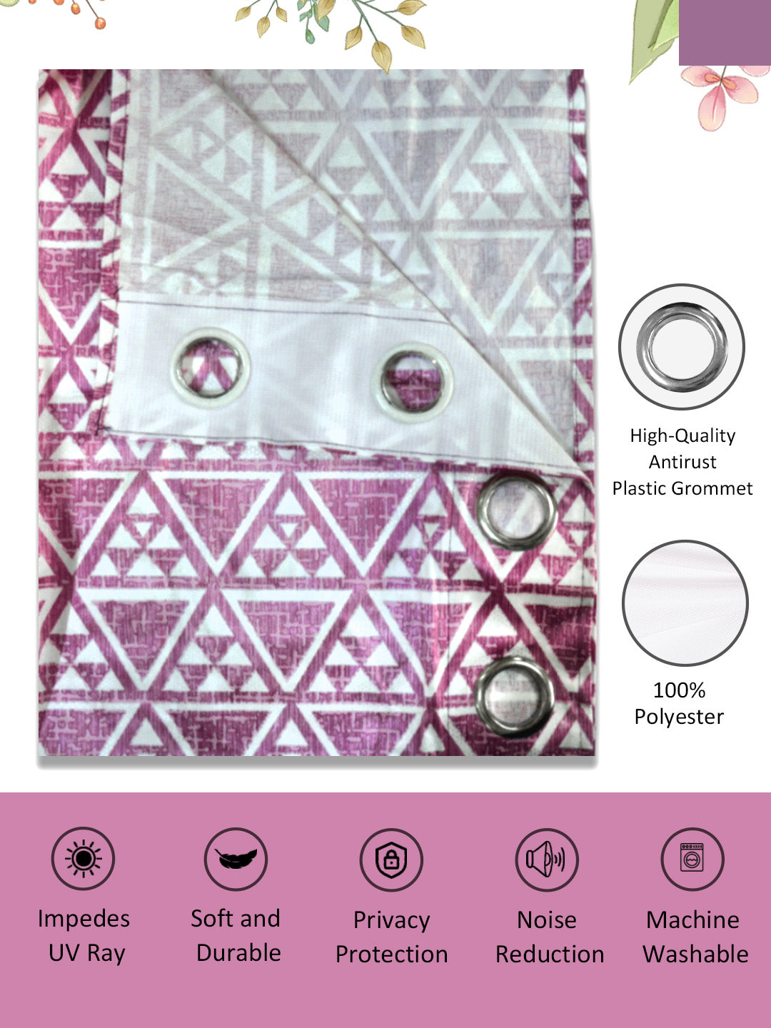 Dream Collection Pink Triangle Window Curtain Set by Athom Living, colorful and stylish décor choice for brightening interiors while ensuring privacy.