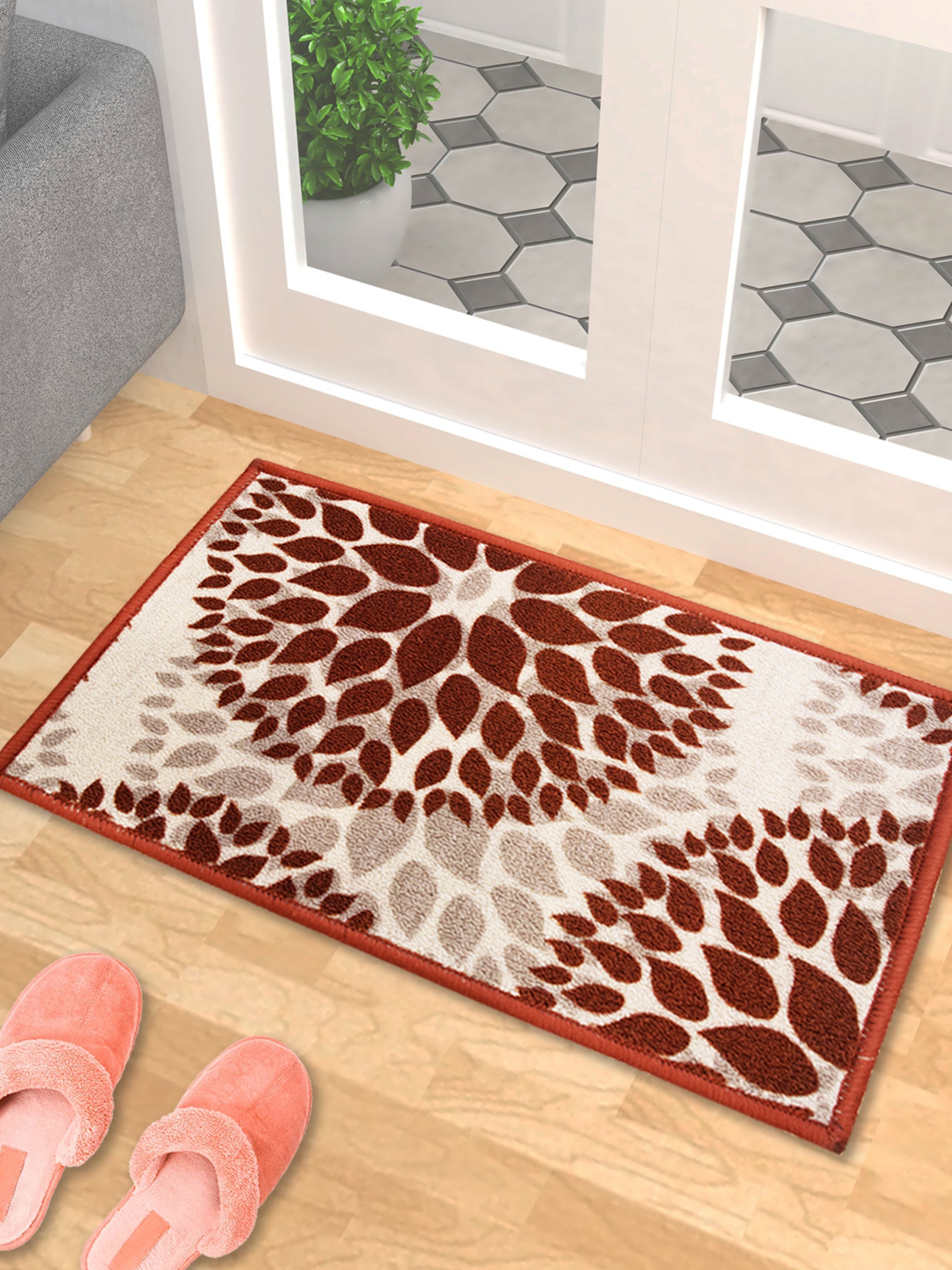 "Drop Beige Premium Anti Slip Printed Door Mat by Athom Living designed for modern homes, featuring durable fabric, elegant pattern and strong grip surface, making this stylish doormat ideal for daily home use."