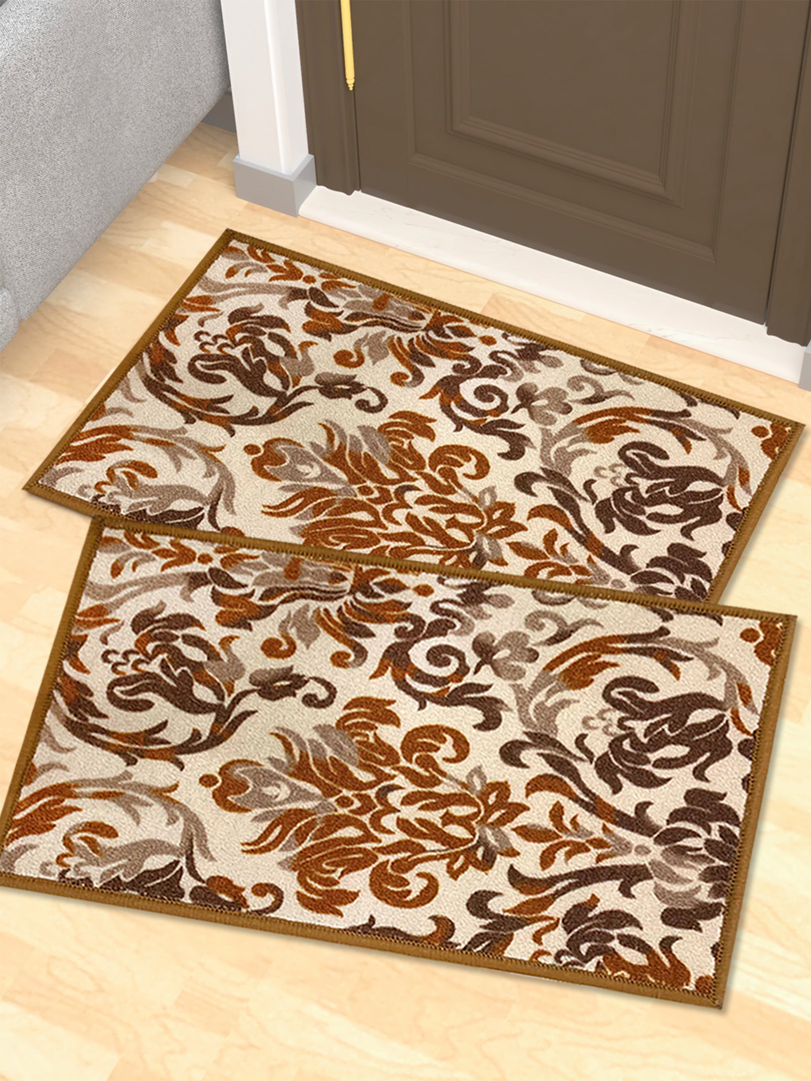 Elegance Premium Anti Slip Printed doormat pack of 2 by Athom Living, featuring stylish patterns, durable anti-skid backing and vibrant colors designed to enhance home décor and provide safe everyday floor protection.